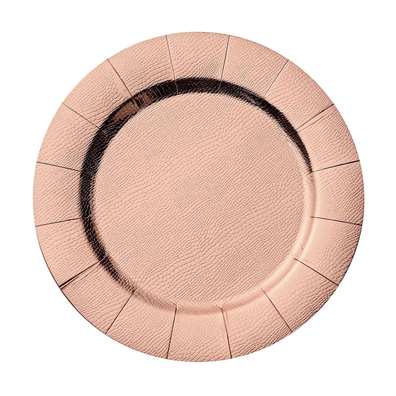 10-Pack Disposable Round Charger Plates in Rose Gold with Leathery Texture - Durable 1100GSM Cardboard Placemats 13