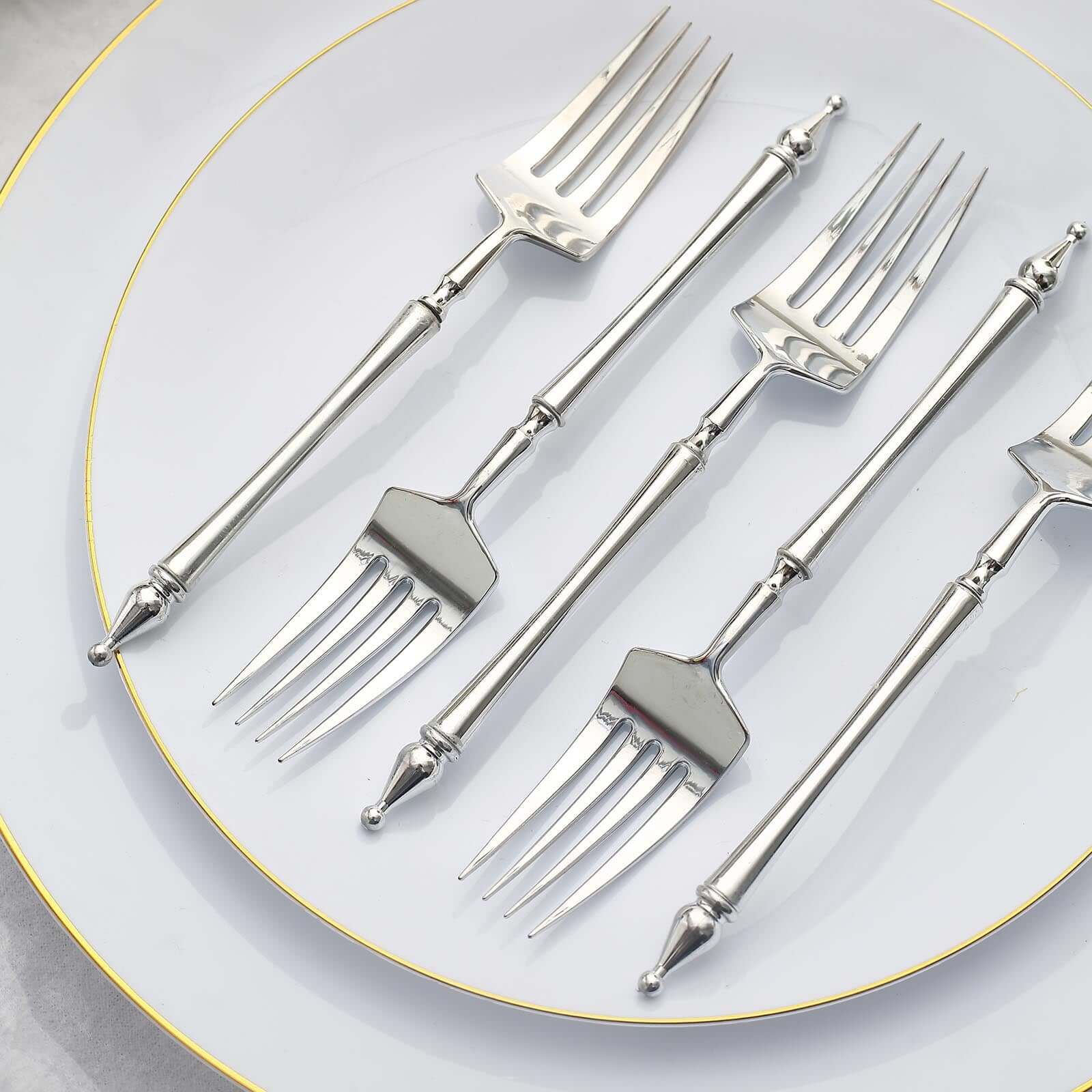 24-Pack Plastic Dessert Forks with Roman Column Handle Silver - European Style Disposable Utensils 6