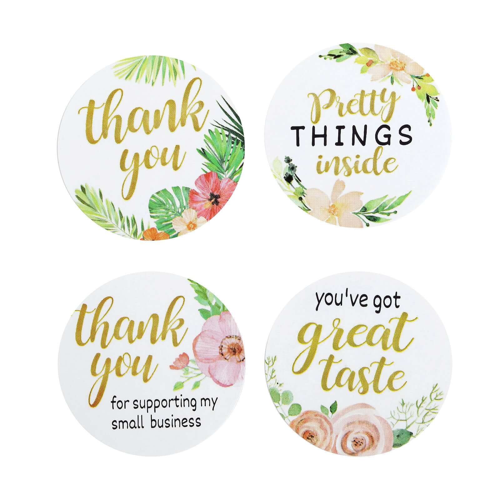 500Pcs 1.5 Thank You Themed Assorted Text Floral Stickers Roll, Labels For DIY Envelope Seal - Round