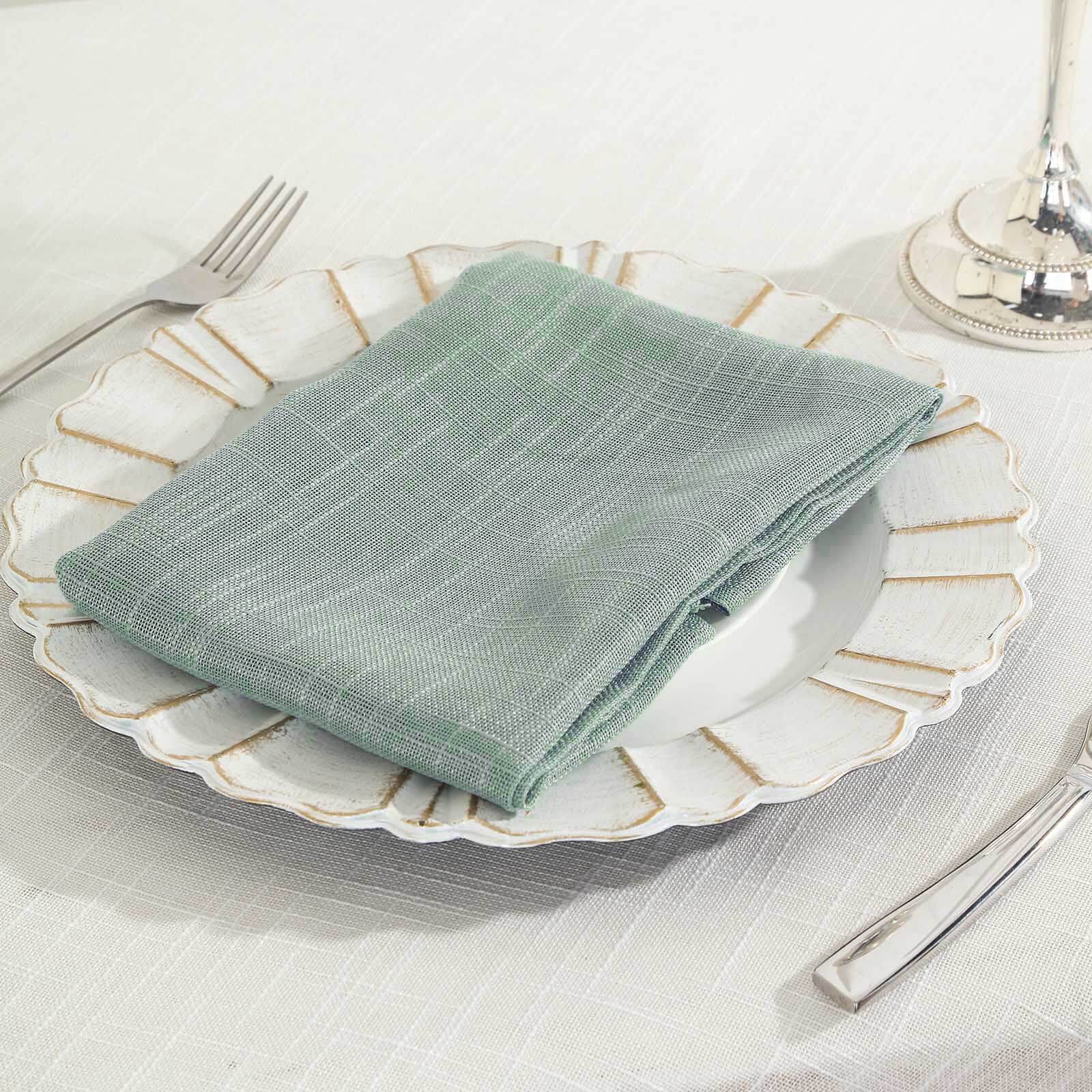 5 Pack Faux Linen 20x20 Napkins Dusty Blue - Slubby Textured & Wrinkle Resistant Cloth Napkins