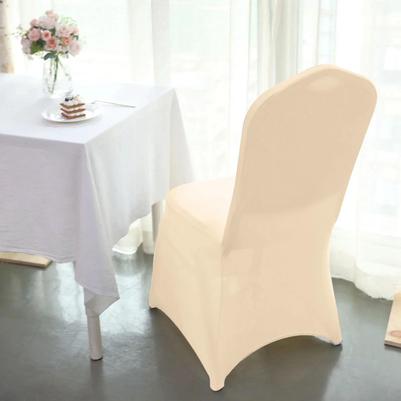 10 Pack Spandex Chair Covers for Banquet Chairs Beige - Durable Reusable Stretch Slip-On Covers