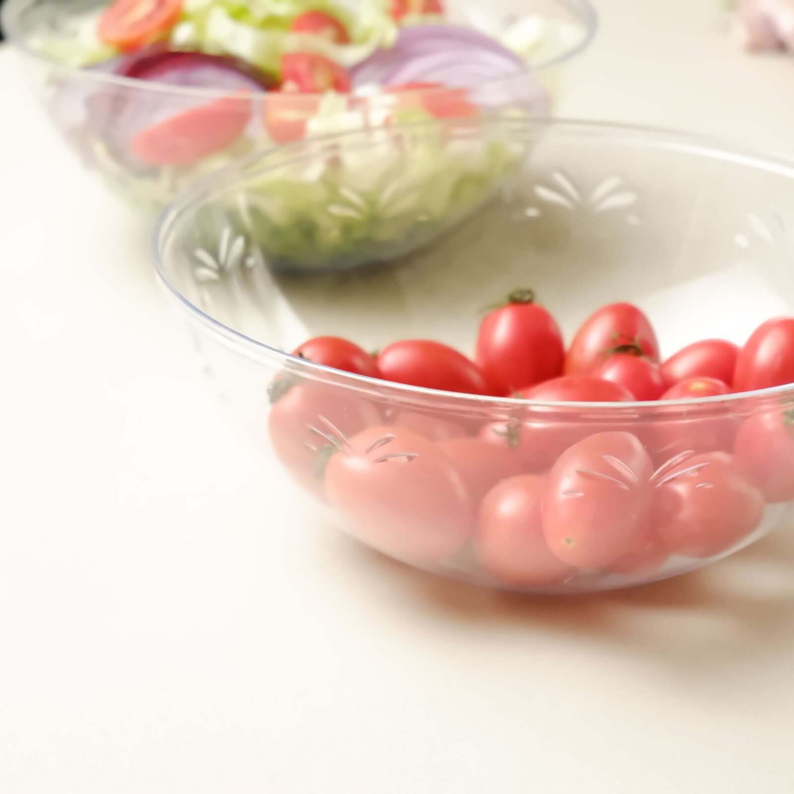 4-Pack Plastic Salad Bowls Clear - Sturdy Medium Disposable Dishes for Parties 32oz