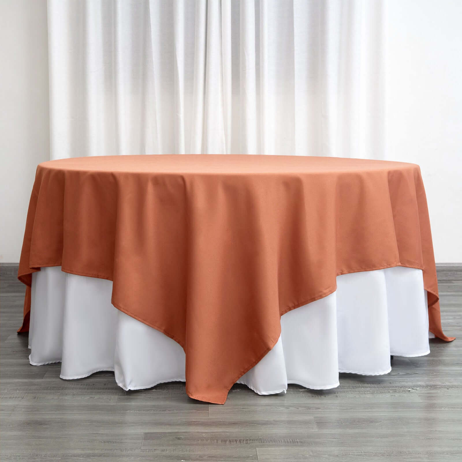 Polyester 90x90 Table Overlay Square Tablecloth Terracotta (Rust) - Wrinkle-Resistant & Durable Table Cover