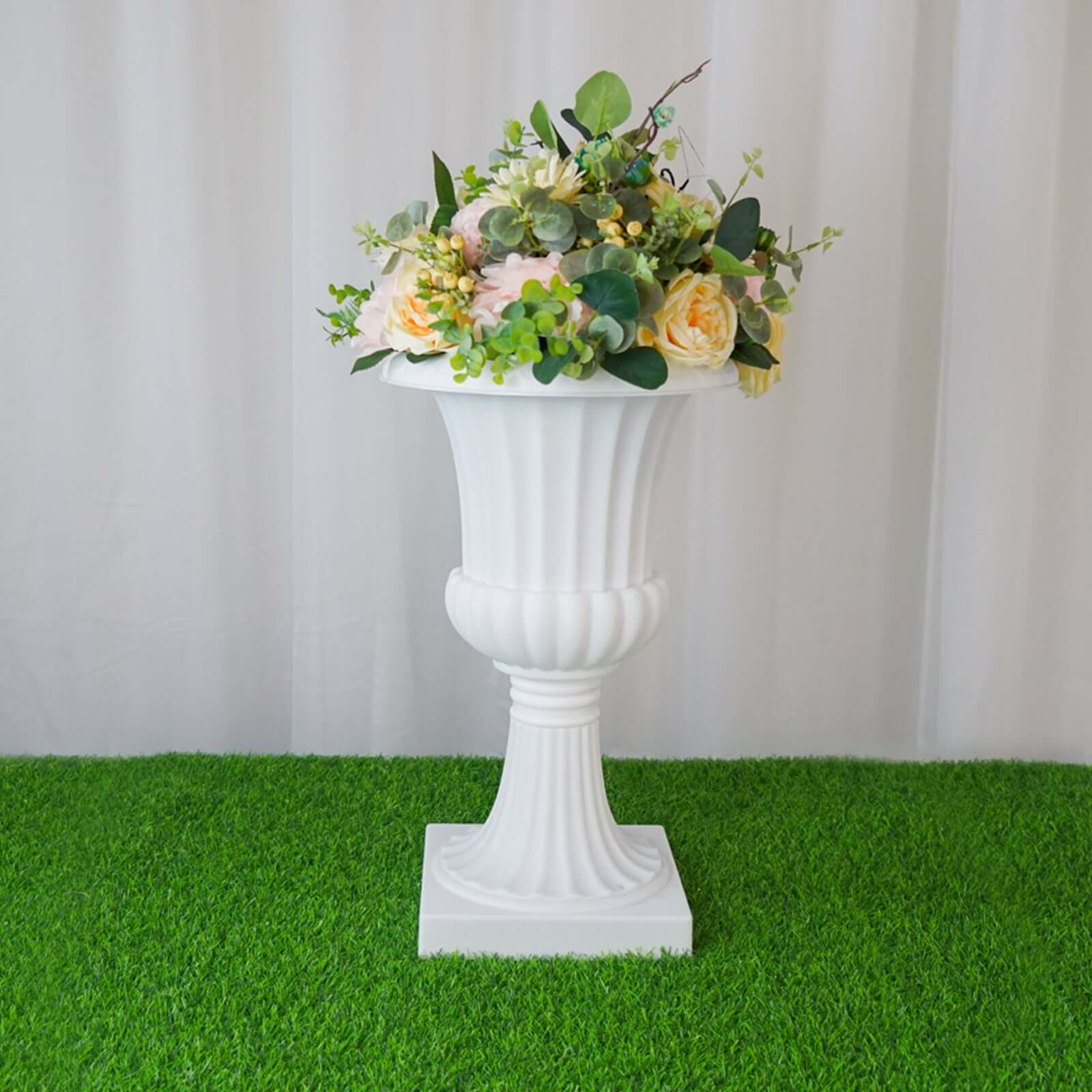 2 Pack 20 White Urn Planter, Floral Pedestal Flower Pot Plant Stand - PVC