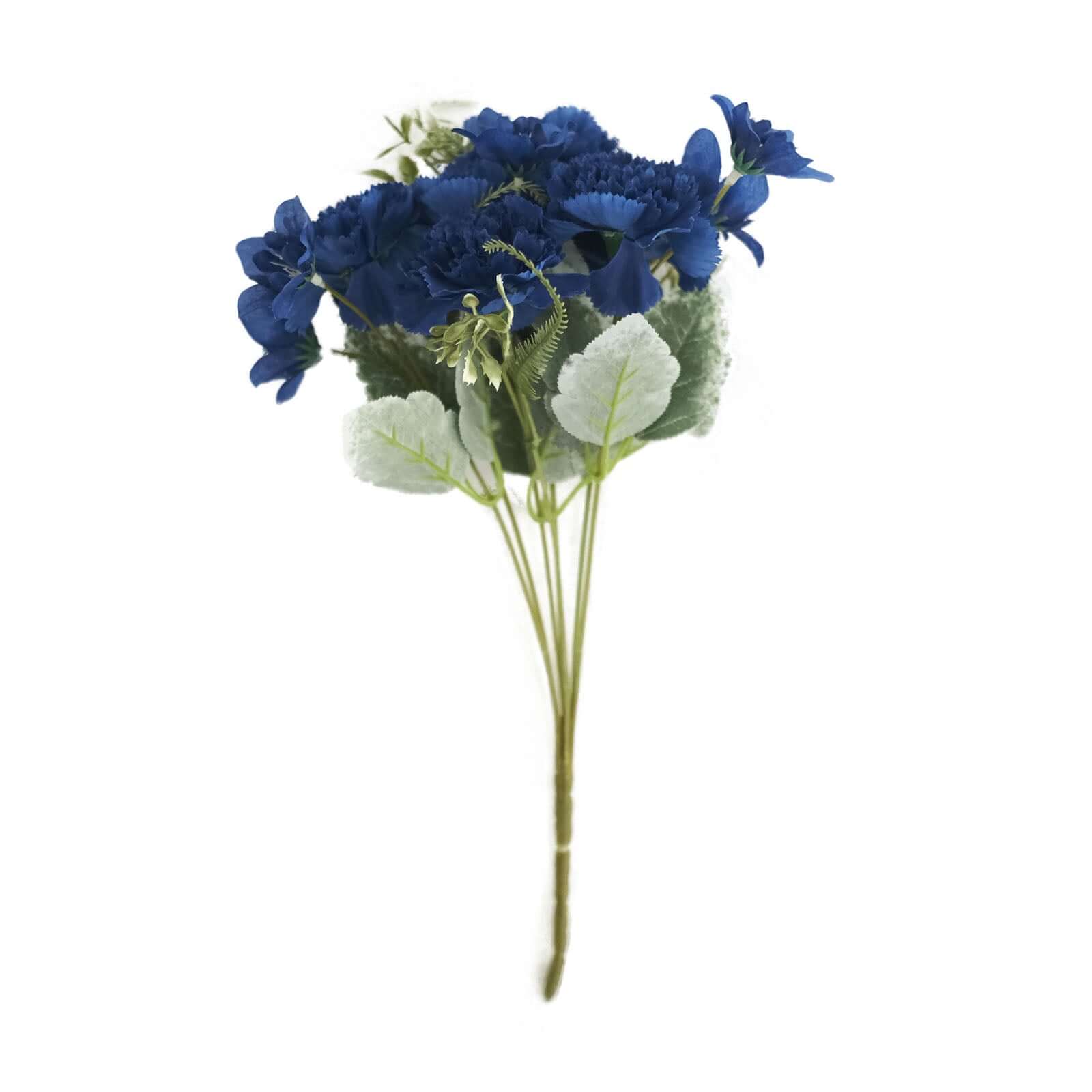 3 Pack 14 Navy Blue Artificial Silk Carnation Flower Arrangements, Faux Floral Bouquets Bushes