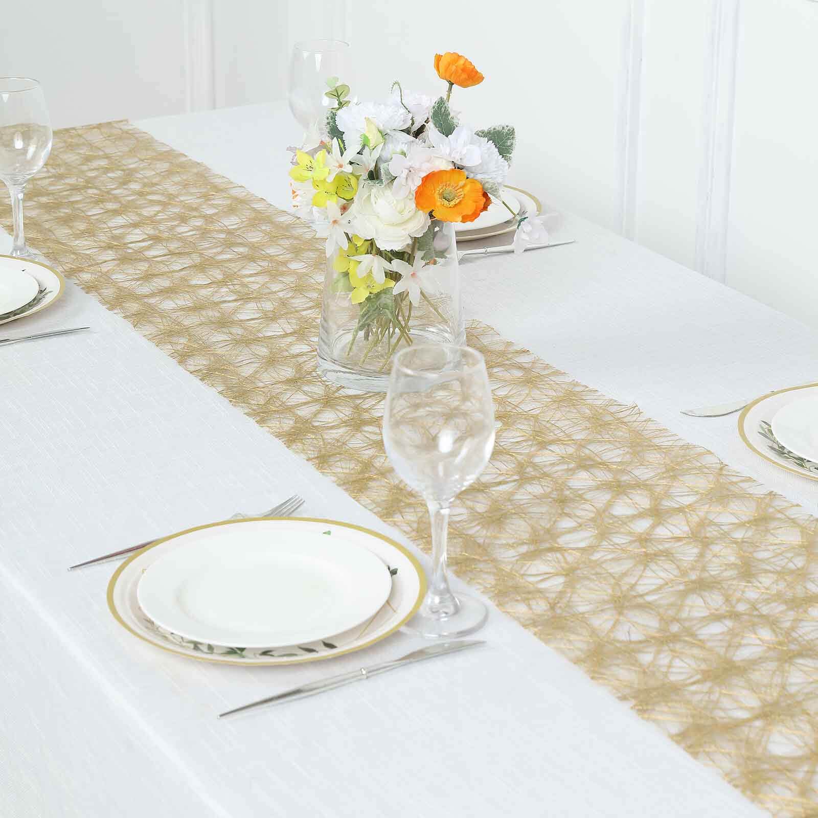 Polyester 12x108 Table Runner Metallic Gold Disposable Non-Woven Fiber Roll - Stylish & Chic Table Decor