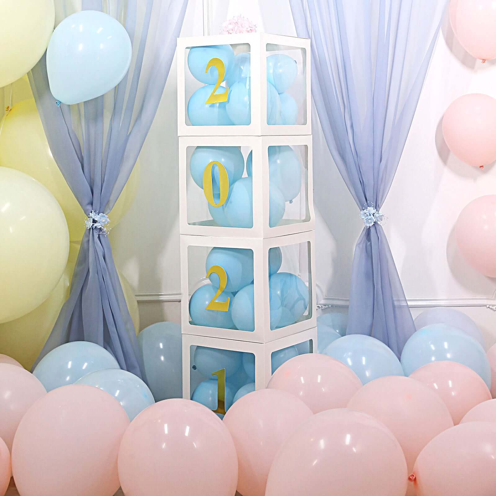 2 Pack 12 White Clear Baby Shower Party Decoration Boxes, Transparent DIY Balloon Boxes