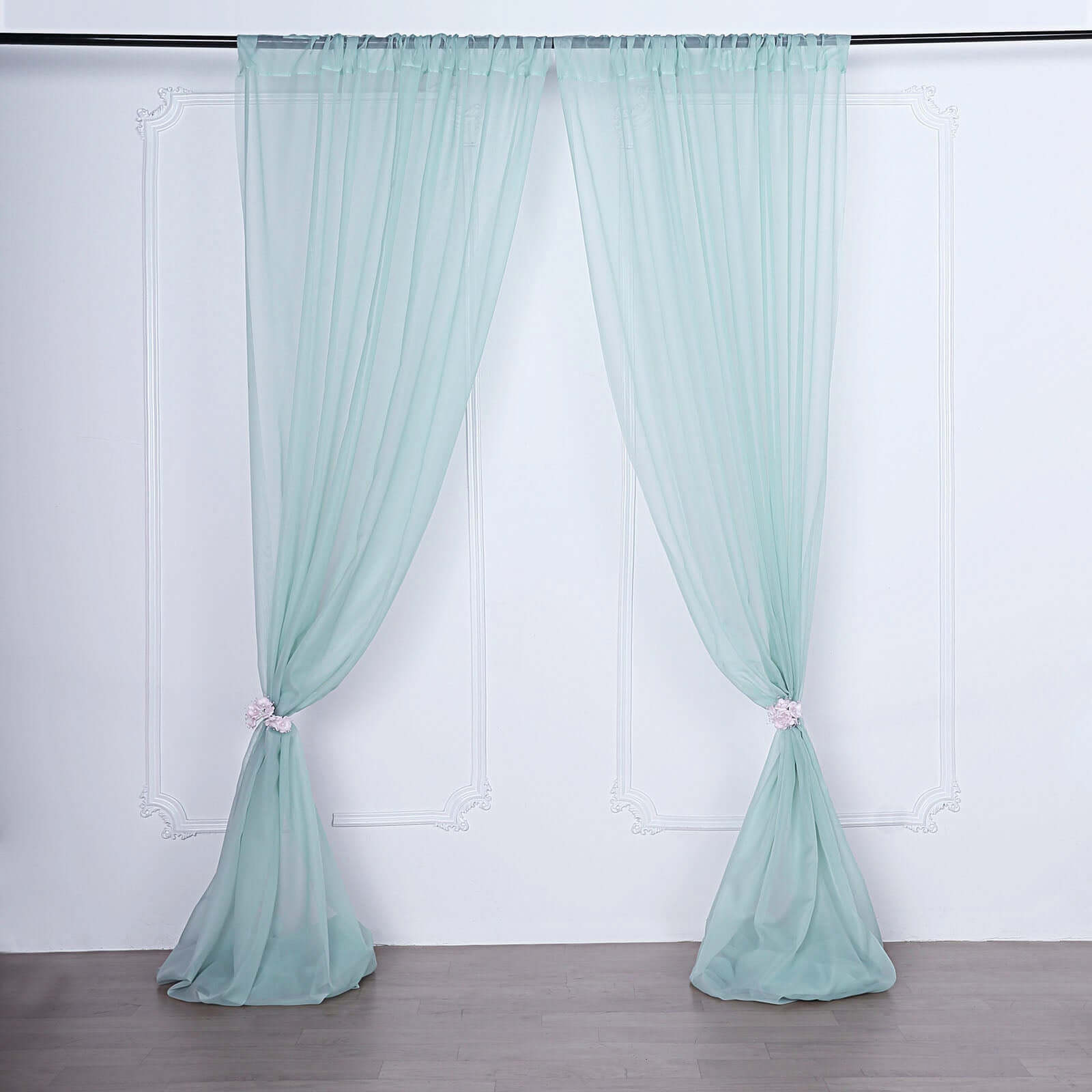 2 Pack Dusty Sage Green Sheer Chiffon Event Curtain Drapes, Durable Flame Resistant Premium Organza Backdrop Event Panels With Rod Pockets - 10ftx10ft