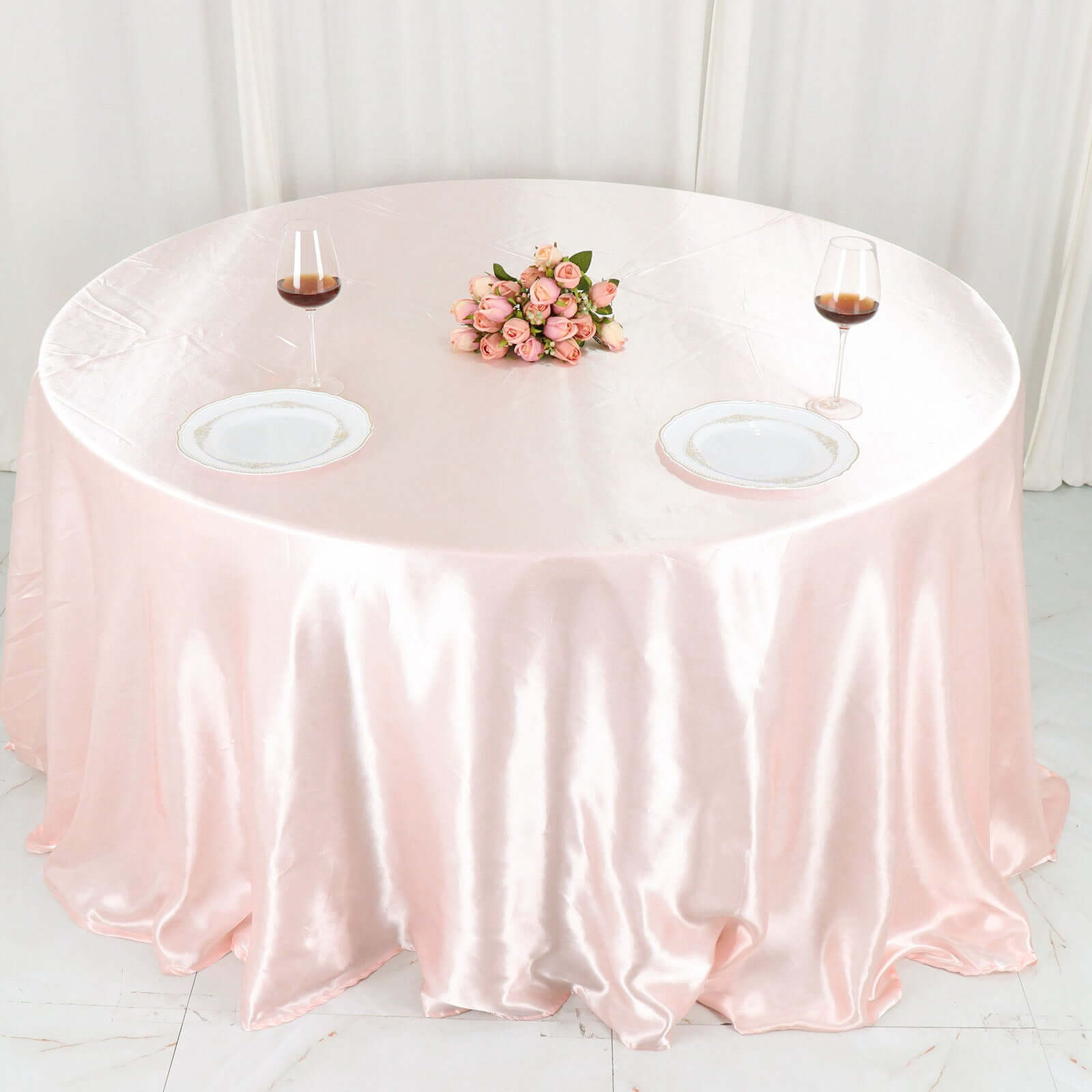 Satin 132 Round Tablecloth Blush - Stylish Seamless Table Cover