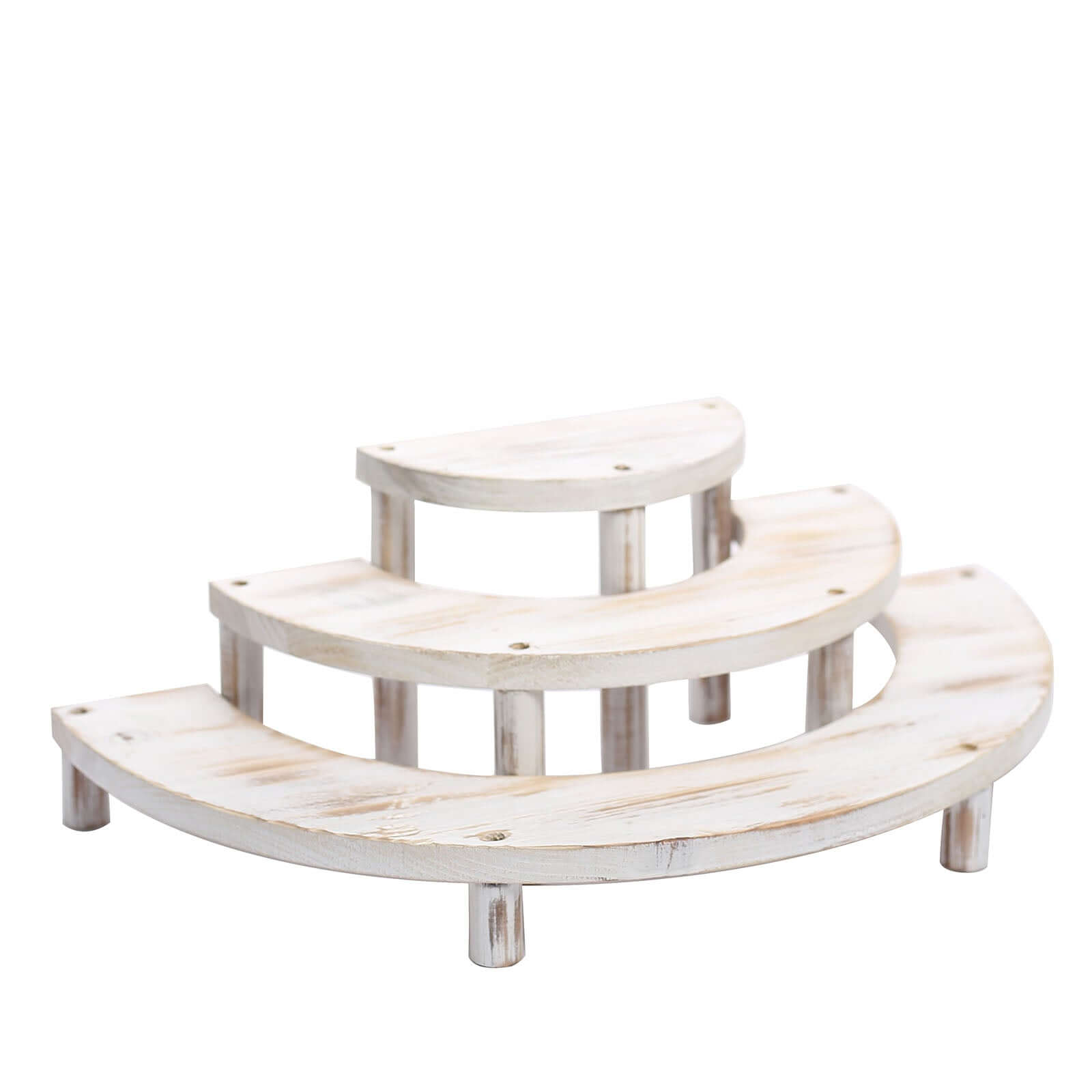 Set of 3 Wooden Dessert Pedestals Rustic Whitewashed 3-Tier Semicircle Design - Half Moon Cupcake Display Risers 7, 13, 18