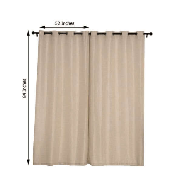 2 Pack Handmade Beige Faux Linen Curtains 52x84, Curtain Panels With Chrome Grommets