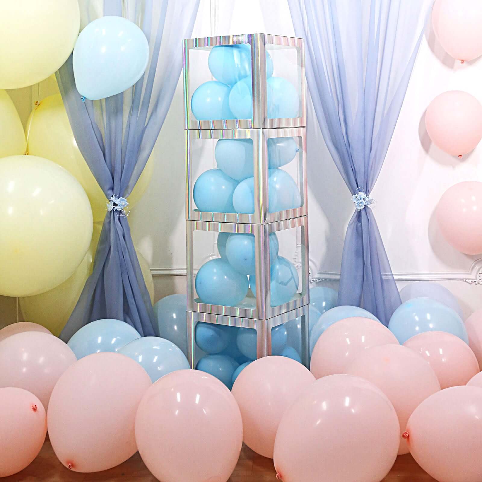 2 Pack 12 Iridescent Clear Baby Shower Party Decoration Boxes, Transparent DIY Balloon Boxes