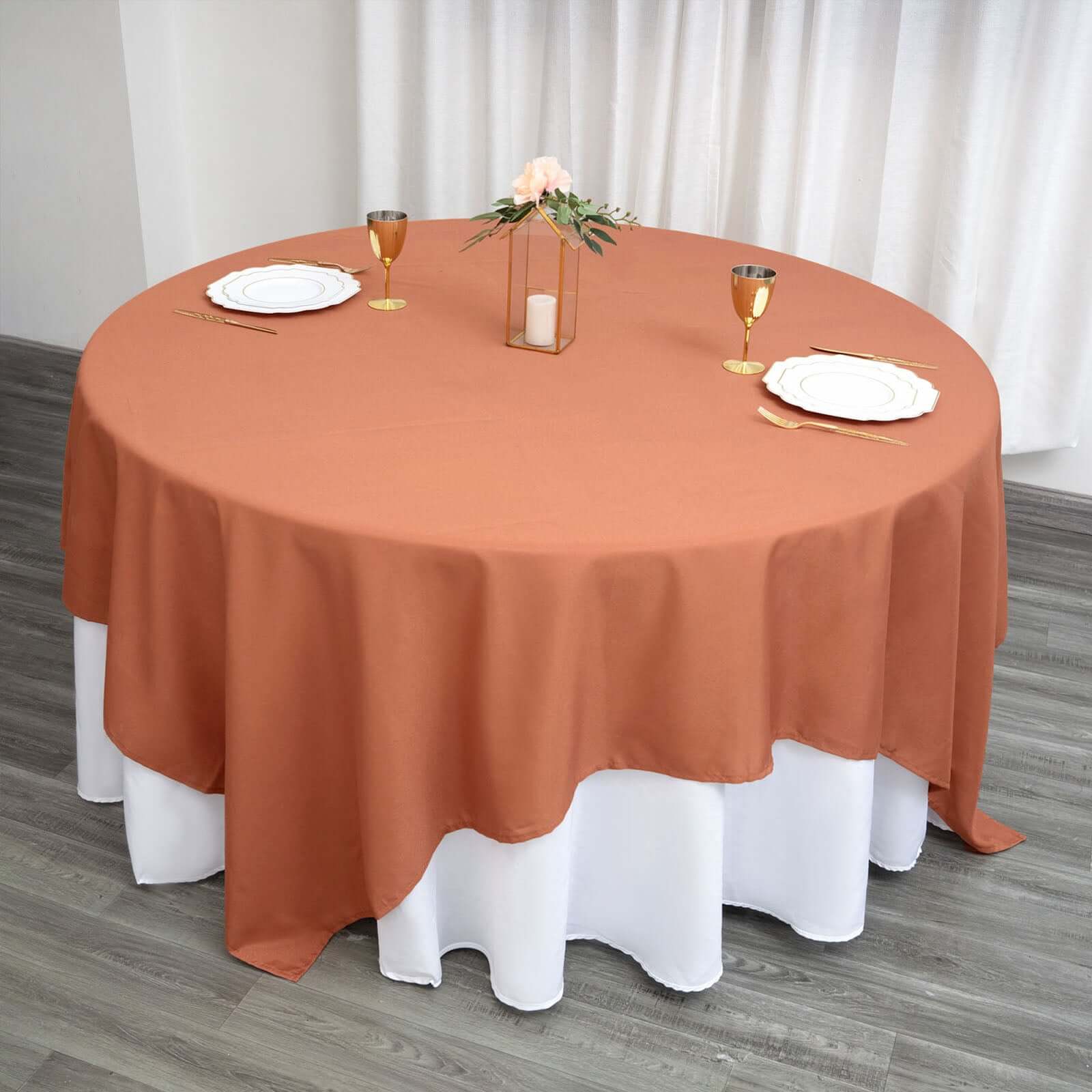 Polyester 90x90 Table Overlay Square Tablecloth Terracotta (Rust) - Wrinkle-Resistant & Durable Table Cover