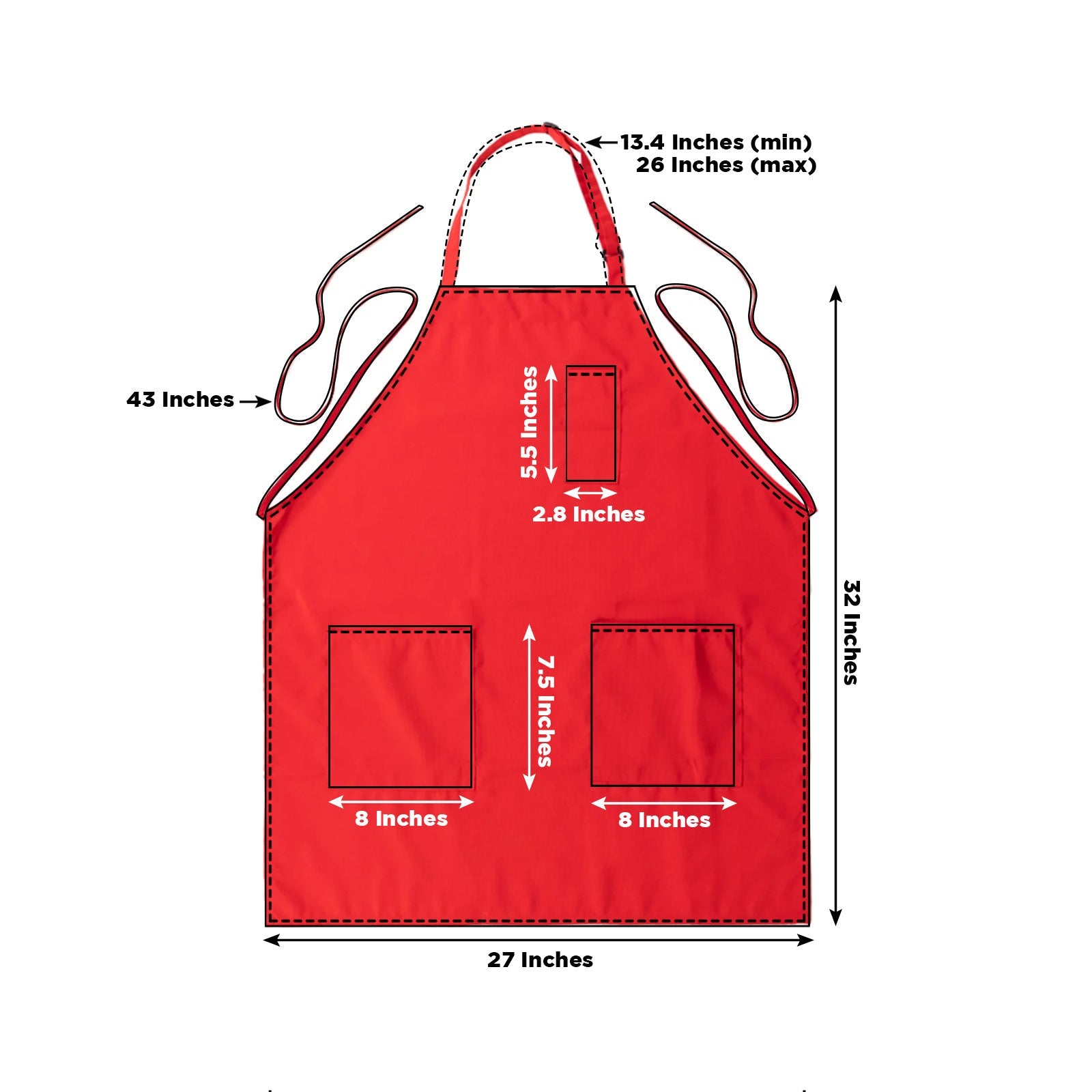 Red Premium Polyester Cooking Chef Apron with Adjustable Neck and Long Ties, Waterdrop Resistant 2 Pockets Unisex Kitchen Bib Apron