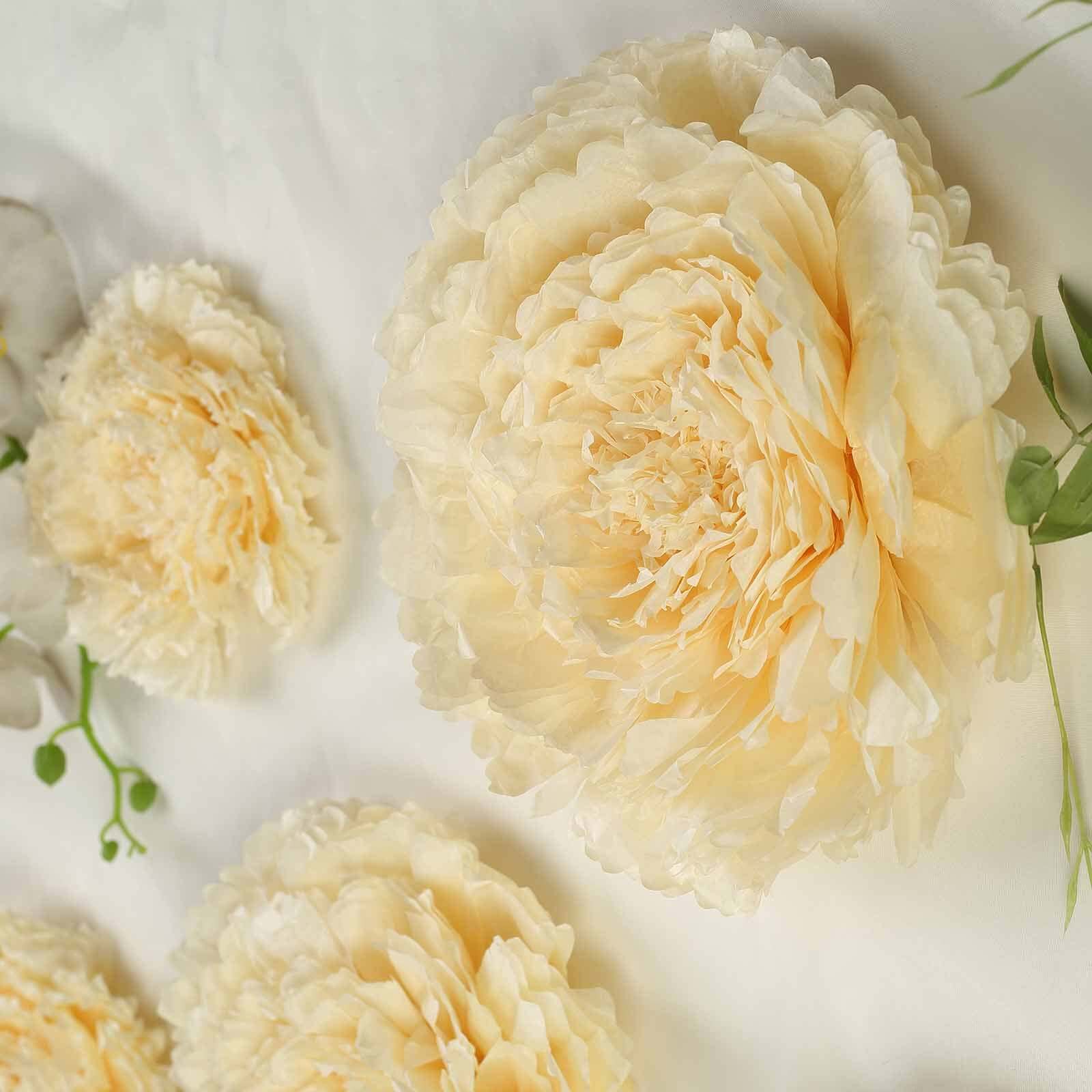 Set of 6 Ivory Cream Carnation 3D Paper Flowers Wall Decor - 7,9,11