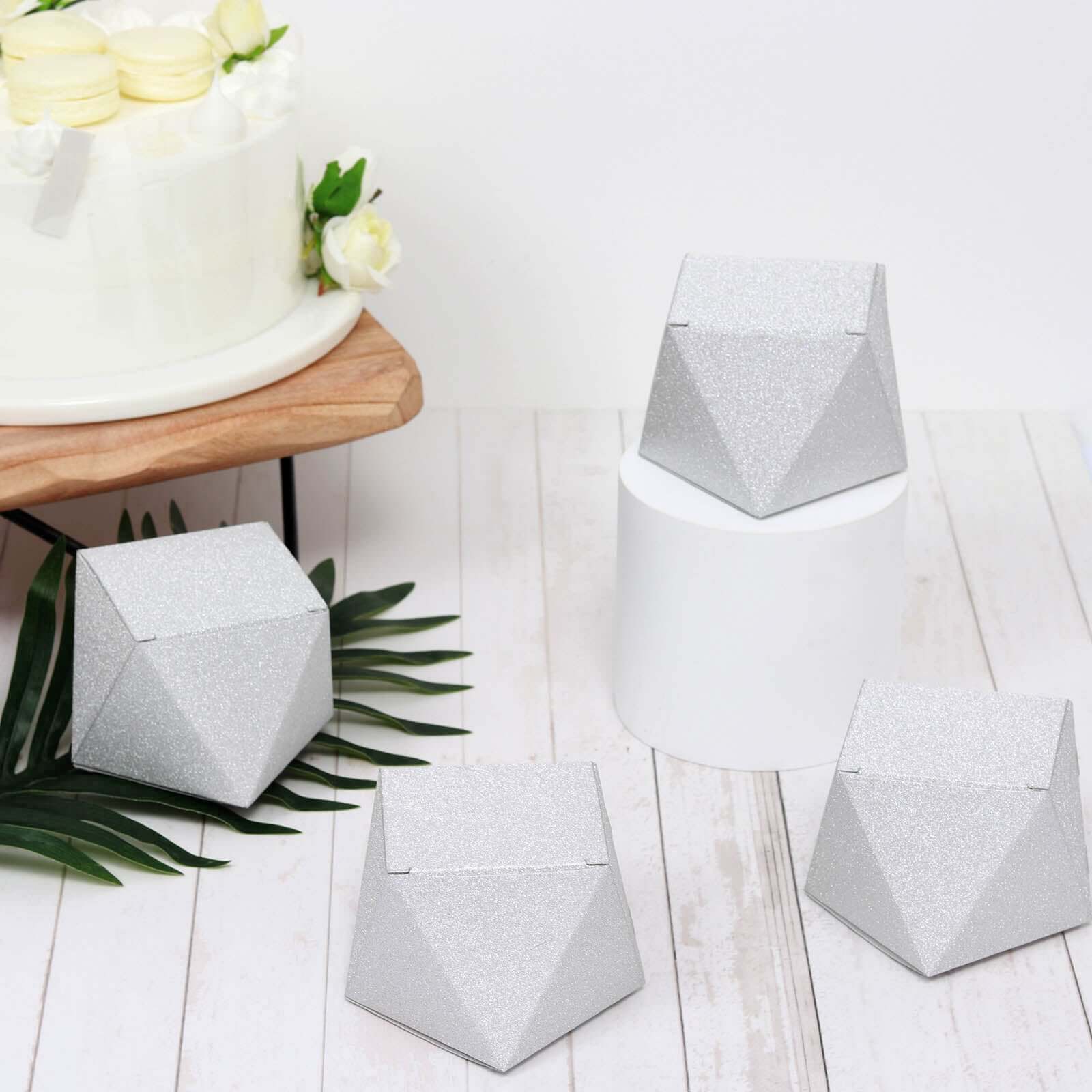 25 Pack 3x4 DIY Silver Glittered Geometric Wedding Favor Gift Box