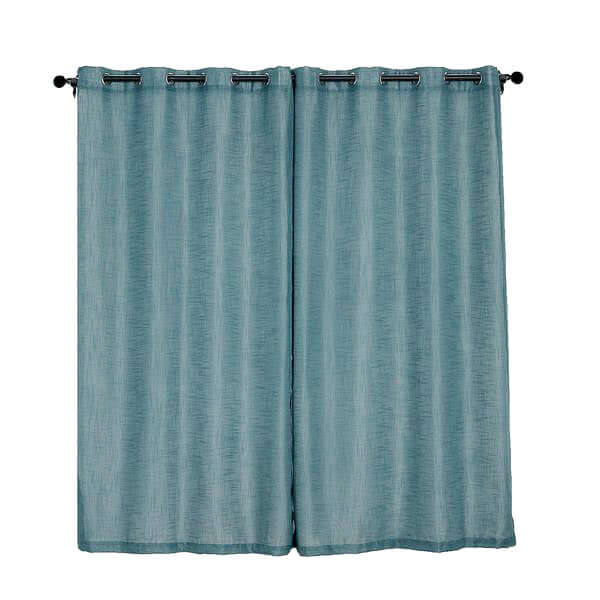 2 Pack Handmade Light Blue Faux Linen Curtains 52x84, Curtain Panels With Chrome Grommets