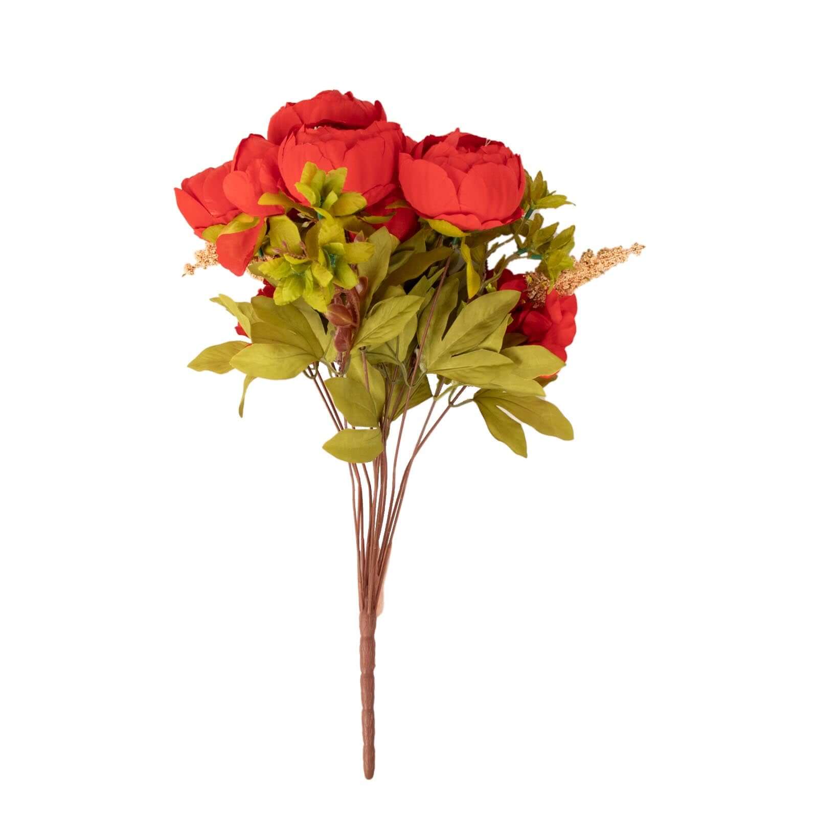 2 Pack 19 Red Artificial Peony Flower Wedding Bouquets, Faux Silk Flower Arrangements