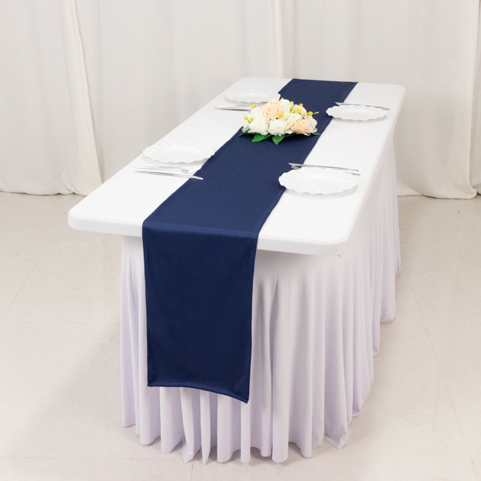 Premium Scuba Polyester 12x108 Table Runner Navy Blue - Wrinkle-Free Table Linen