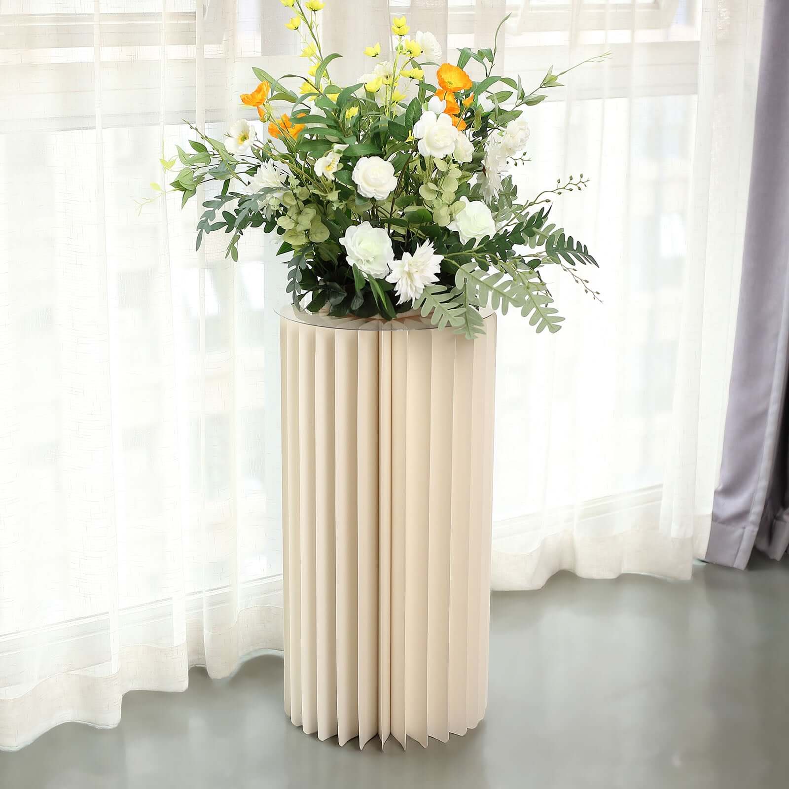 32 Ivory Cylinder Display Column Stand, Pillar Pedestal Stand With Top Plate