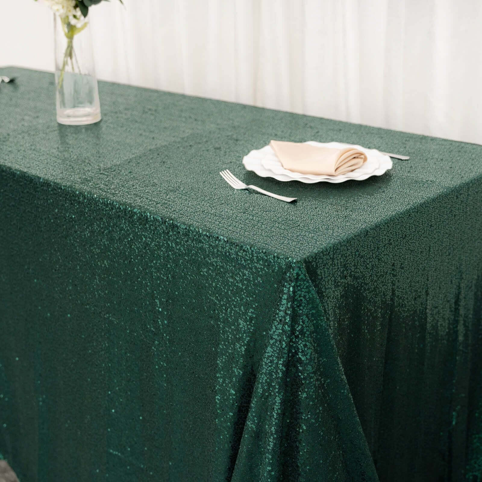 Sequin 90x132 Rectangle Tablecloth Hunter Emerald Green - Seamless Sparkly Table Cover