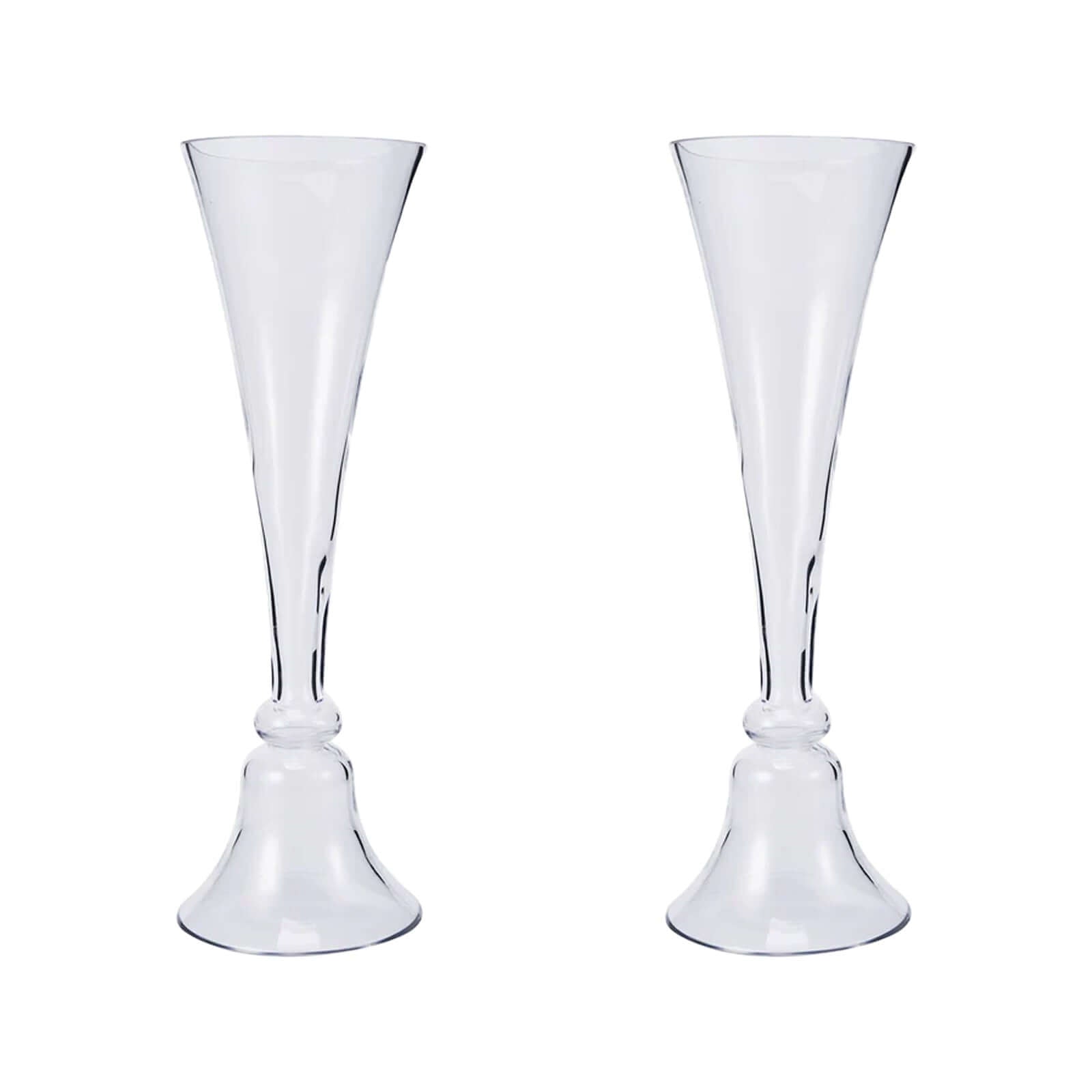 Set of 2 Glass Trumpet Vases Reversible Clarinet Design Clear - Stylish Flower Centerpieces for Events 24