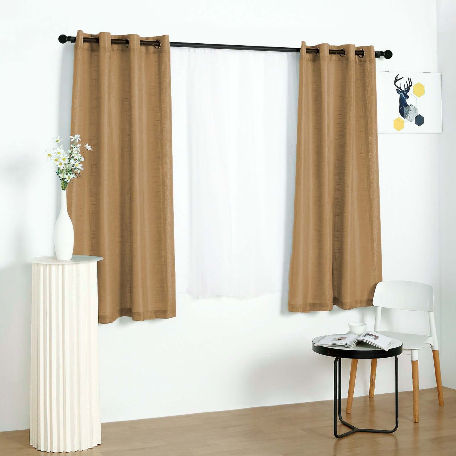 2 Pack Handmade Natural Faux Linen Curtains 52x64, Curtain Panels With Chrome Grommets