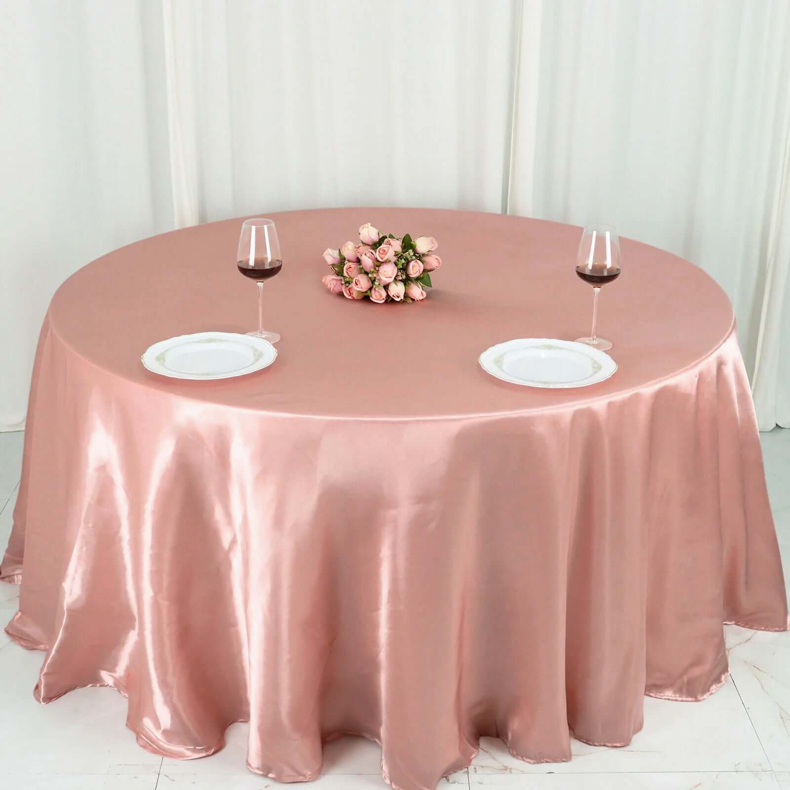 Satin 132 Round Tablecloth Dusty Rose - Stylish Seamless Table Cover