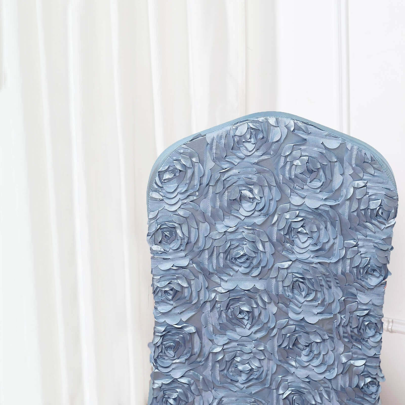 Satin Rosette Chair Cover for Banquet Chairs Dusty Blue - Stretch Fitted Slip-On Slipcover