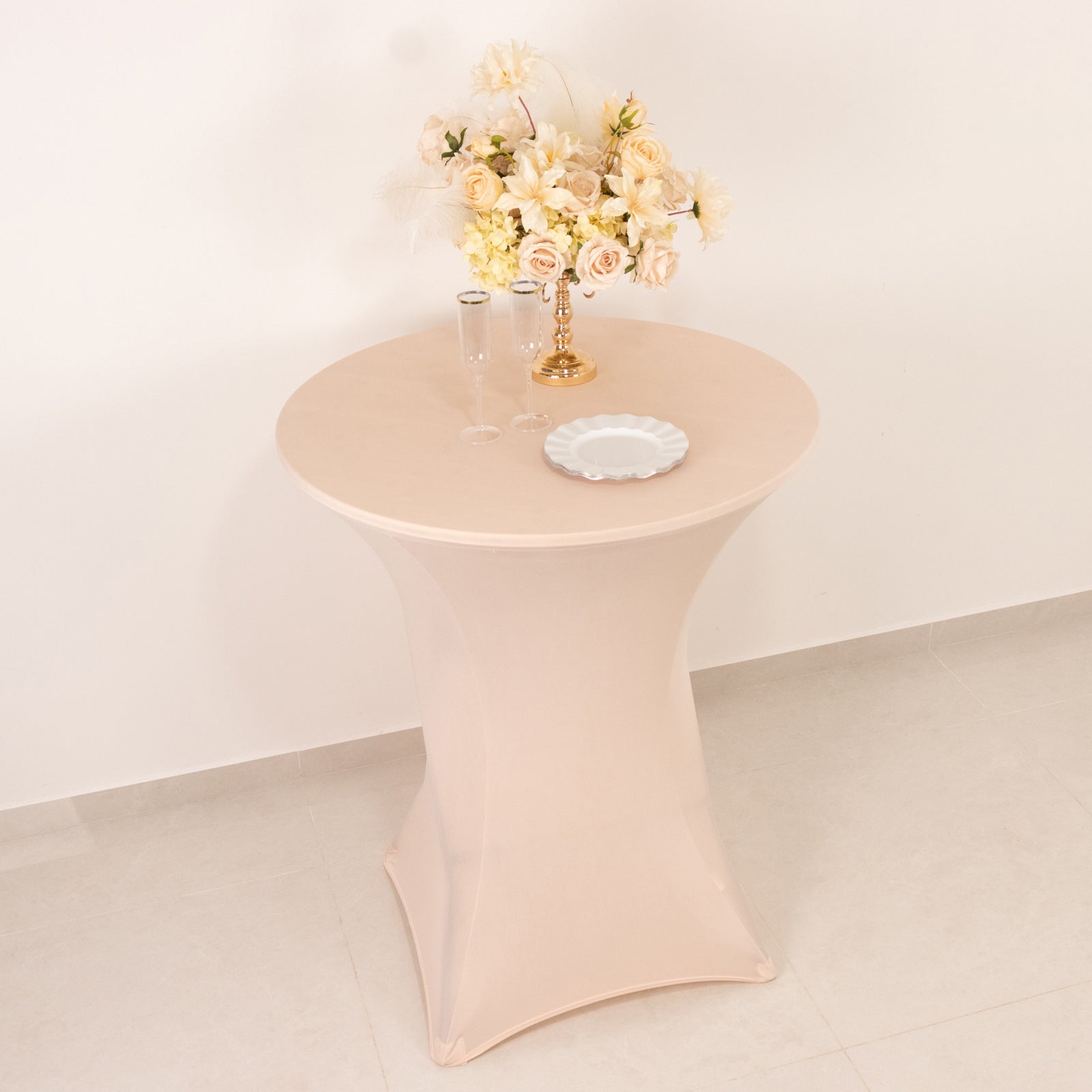 Spandex 33-36 Round Cocktail Table Cover Blush - Easy to Maintain Stretch Fitted Highboy Tablecloth