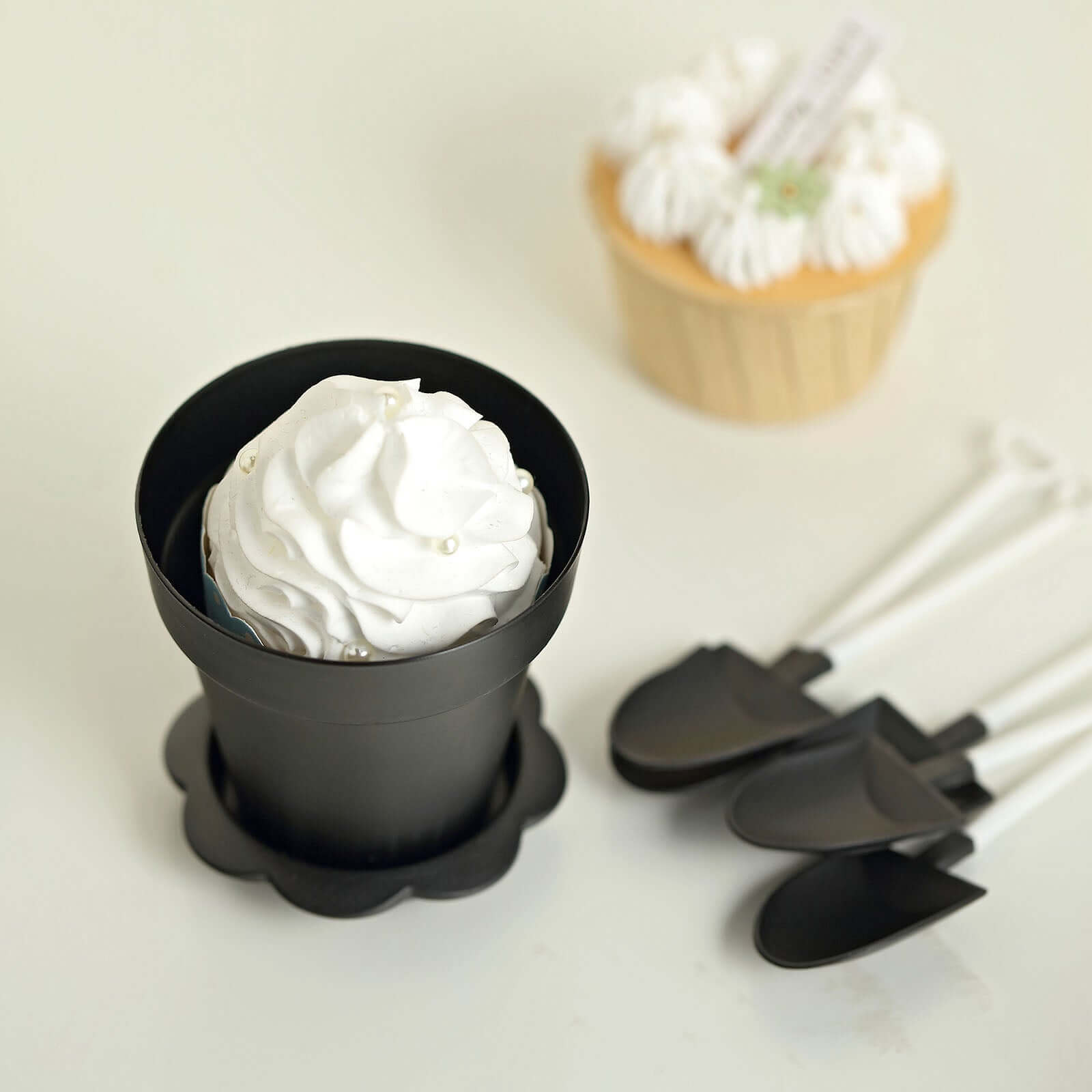 12-Pack Dessert Cups Succulent Planter Design Black - Plastic Serving Cups with Lids and Shovels 4