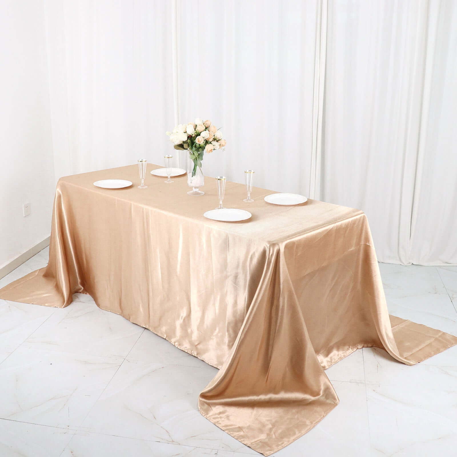 Satin Rectangular 90x132 Tablecloth Nude Satin - Seamless Table Cover