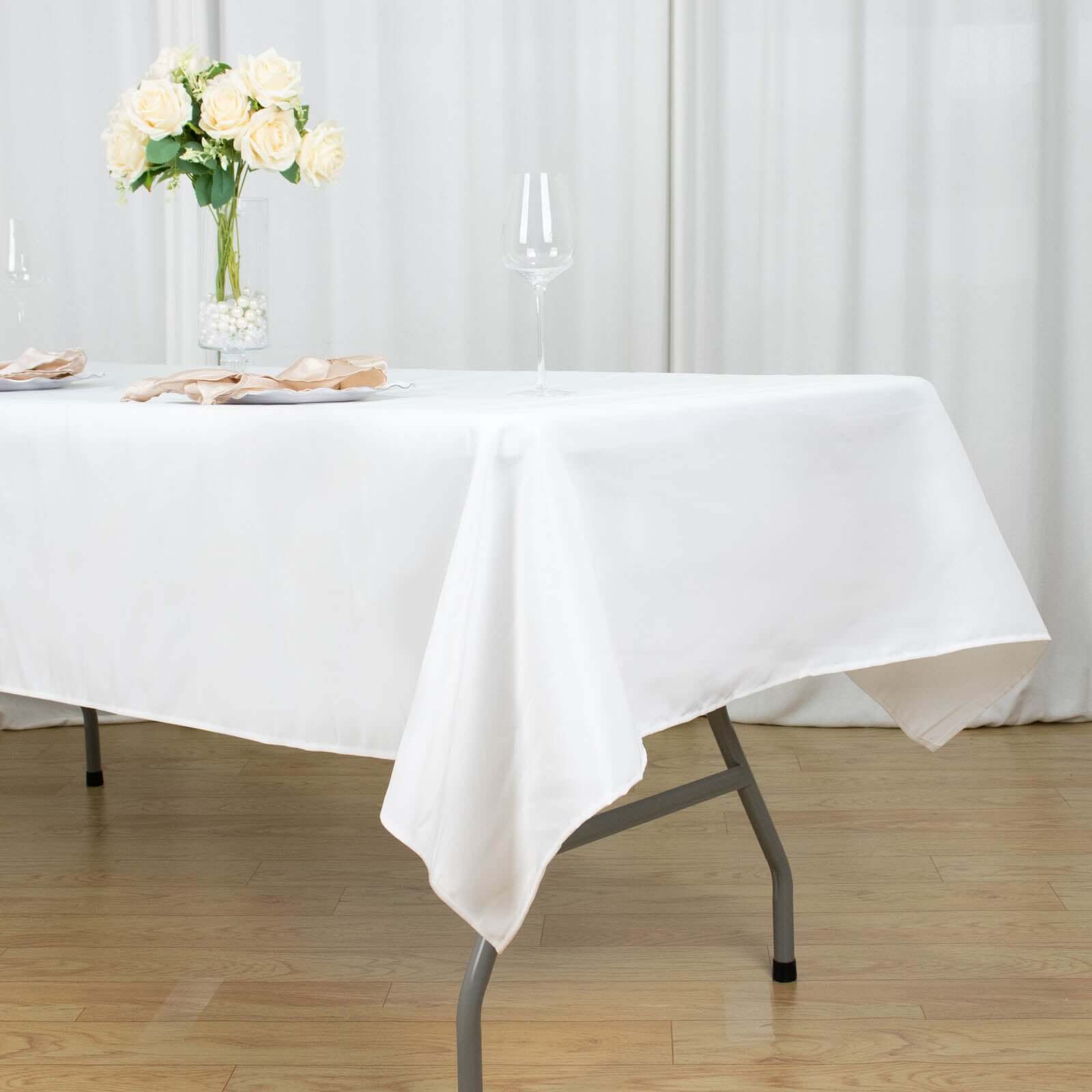 Premium Polyester 54x96 Rectangle Tablecloth White - Durable 220GSM Stain-Resistant Fabric for Weddings & Events