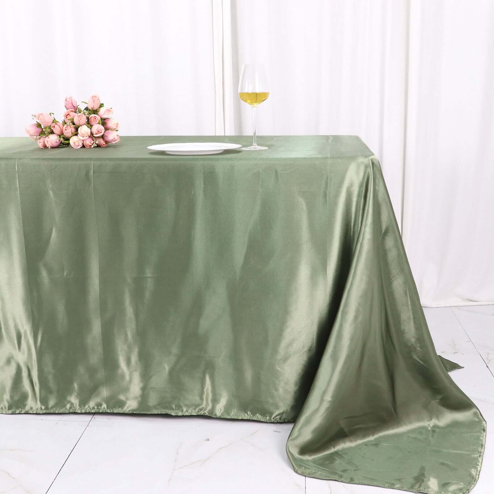 Satin Rectangular 90x132 Tablecloth Dusty Sage Green Satin - Seamless Table Cover