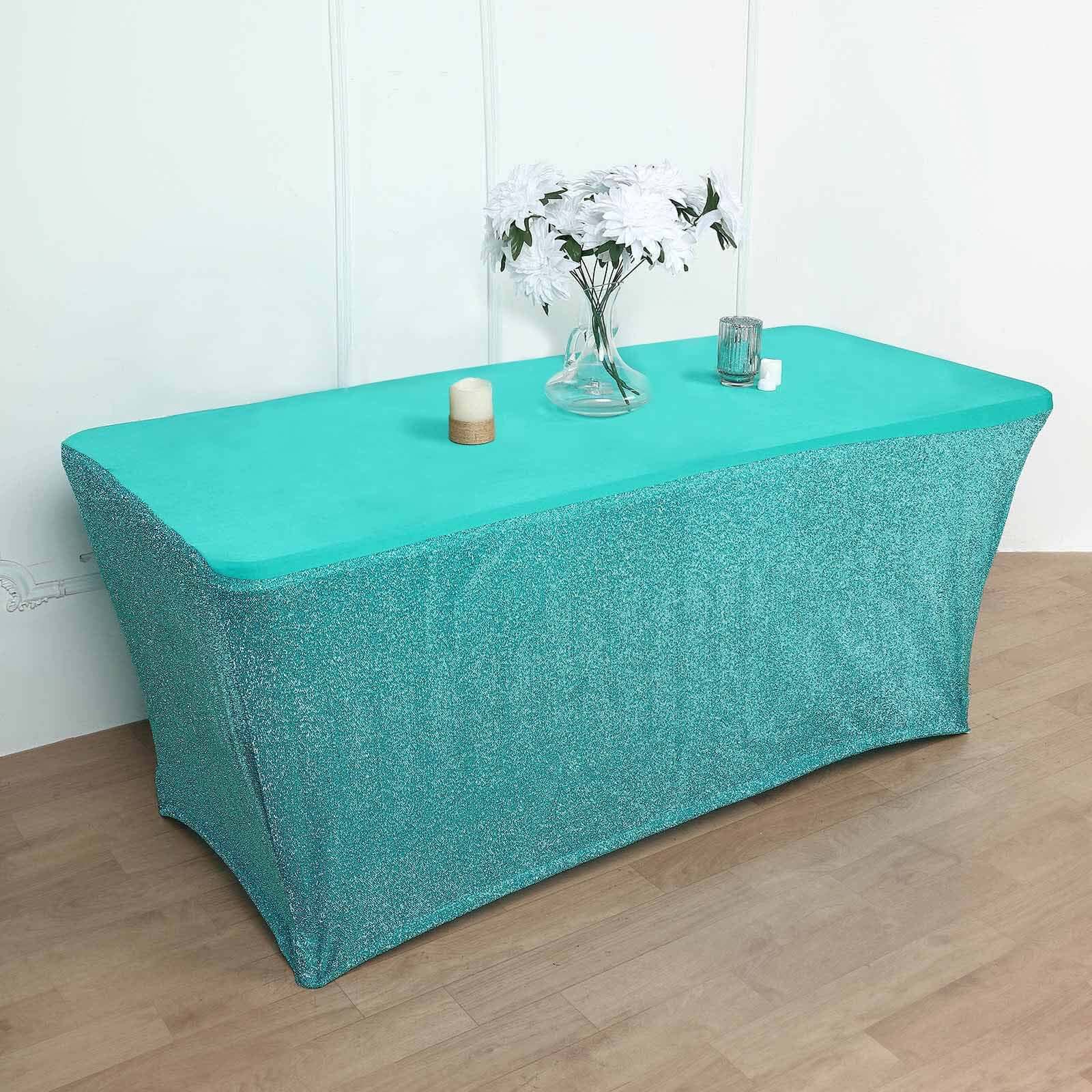 Stretch Spandex 72x30 Rectangle Tablecloth Metallic Turquoise - Form-Fitting Table Cover
