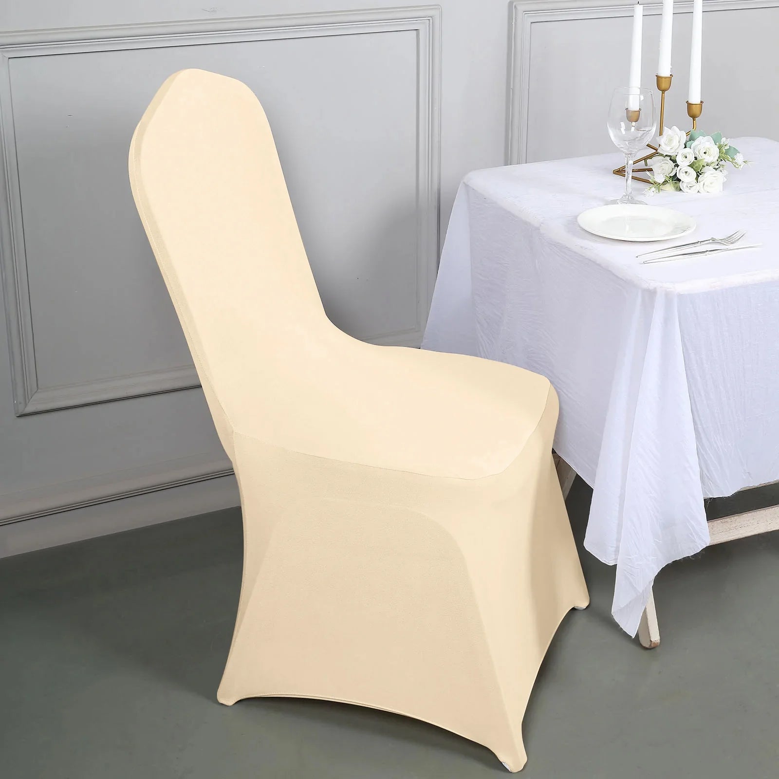 10 Pack Spandex Chair Covers for Banquet Chairs Beige - Durable Reusable Stretch Slip-On Covers