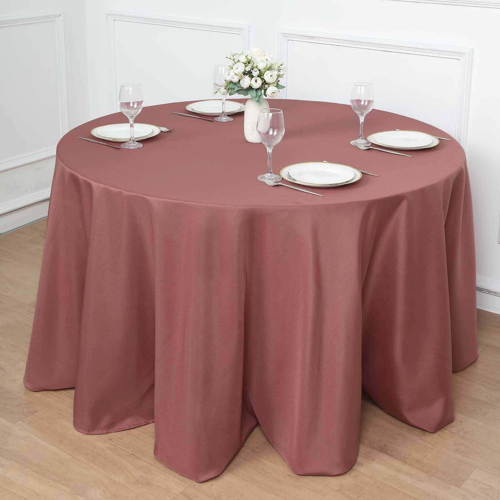 120 Cinnamon Rose Seamless Polyester Round Tablecloth for 5 Foot Table With Floor-Length Drop