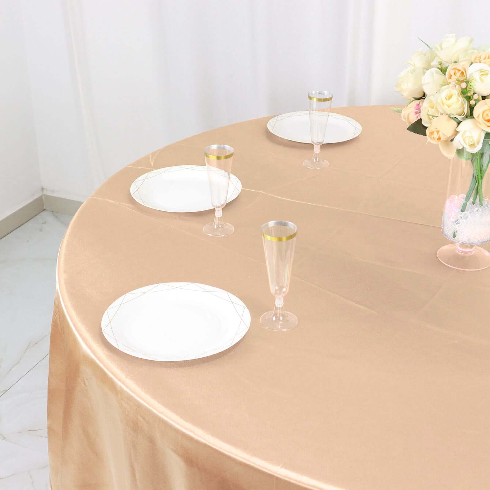 Satin 120 Round Tablecloth Nude - Stylish Seamless Table Cover