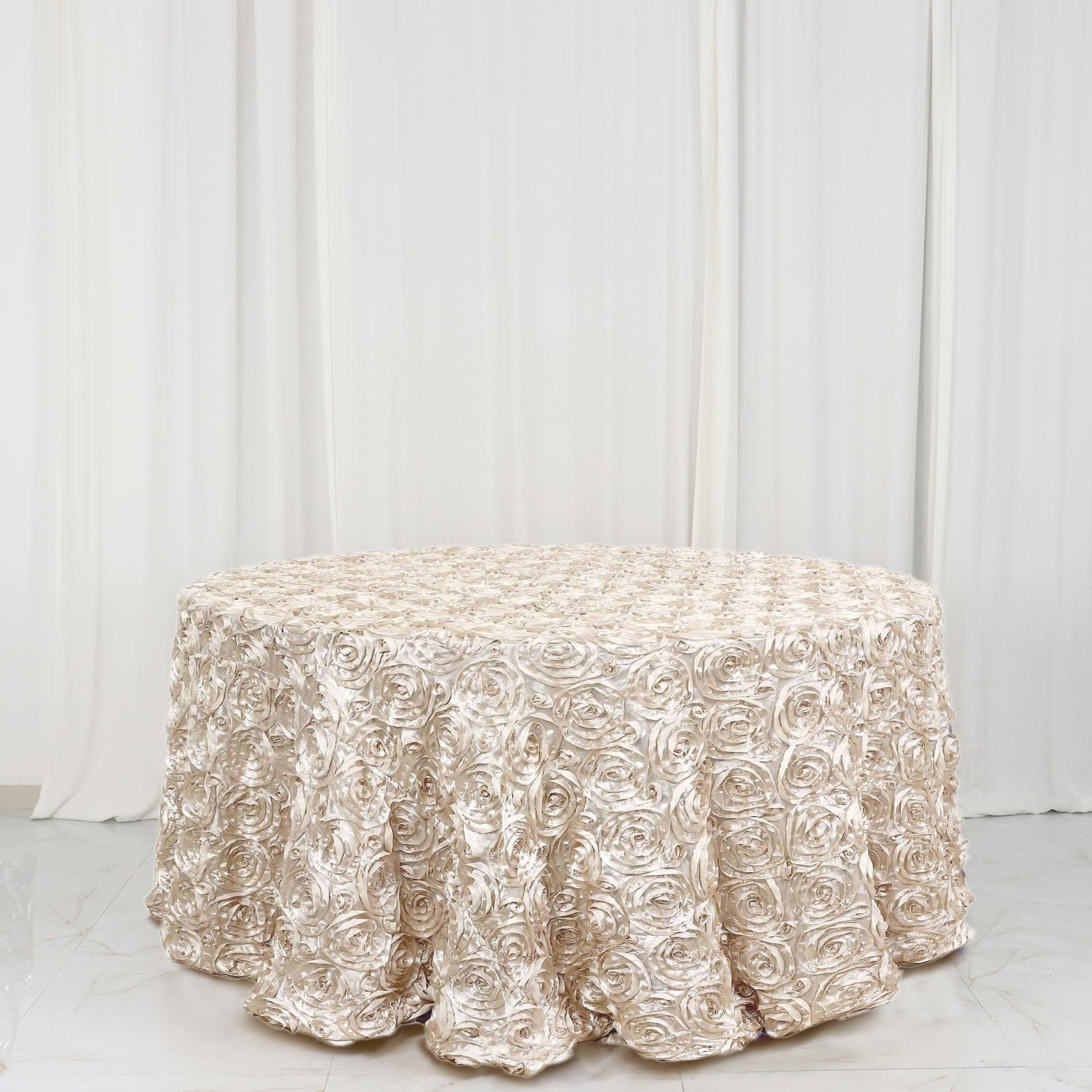 Satin 120 Round Tablecloth Beige - Grandiose 3D Rosette with Seamless Finish Table Cover