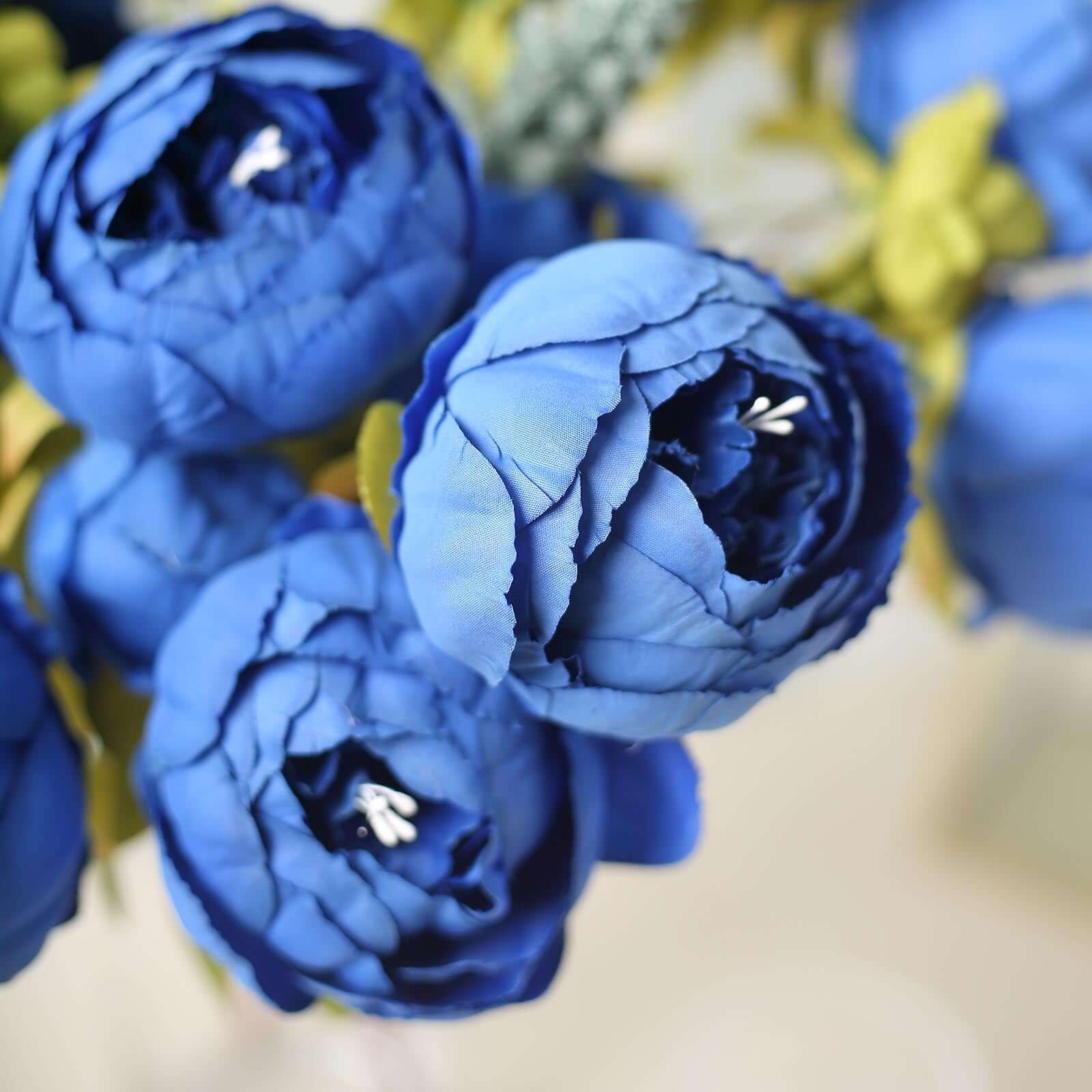 2 Pack 19 Royal Blue Artificial Peony Flower Wedding Bouquets, Faux Silk Flower Arrangements