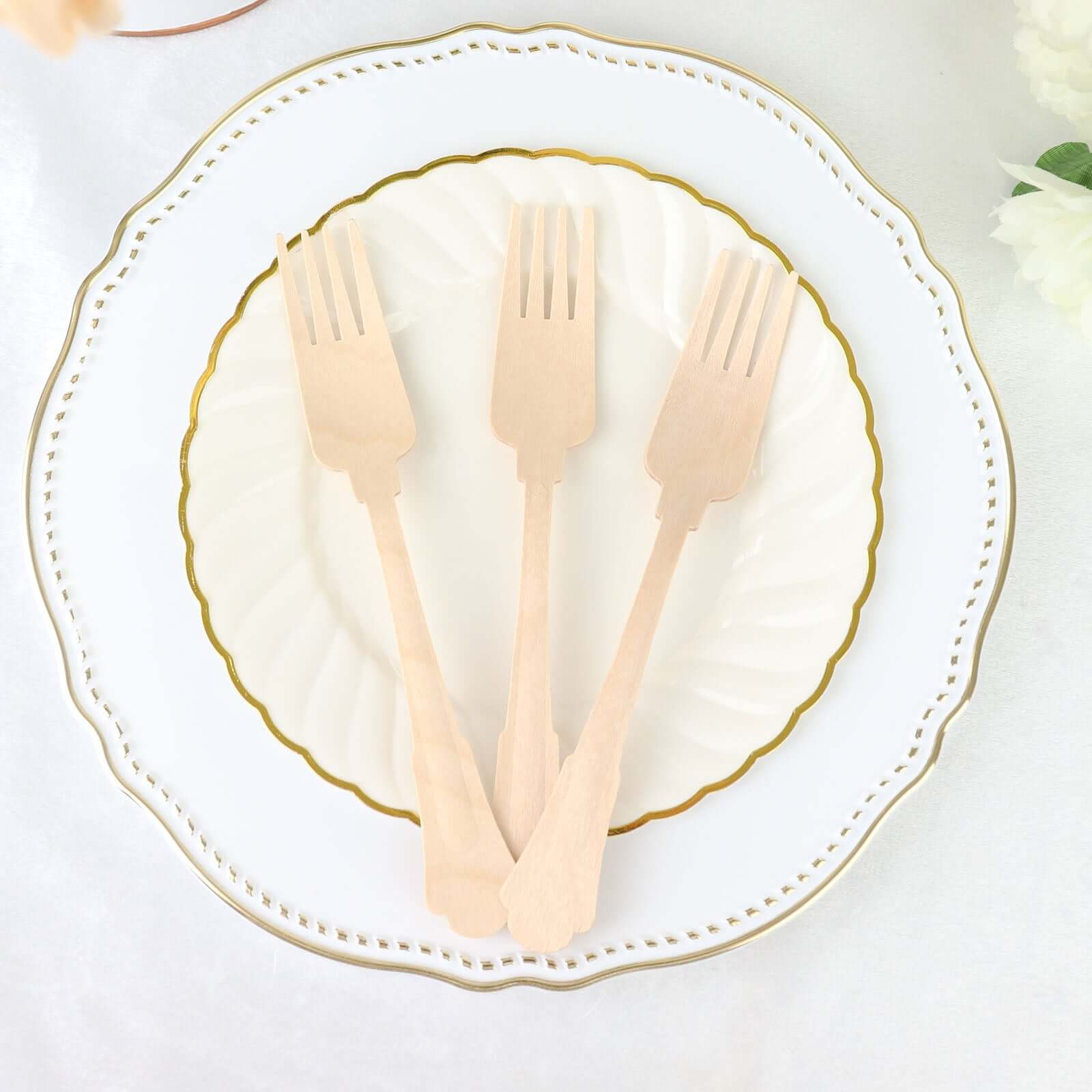 24-Pack Birchwood Forks Natural Vintage Baroque Design - Eco Friendly Biodegradable Wooden Utensils for Rustic Themes & Outdoor Parties 7.5