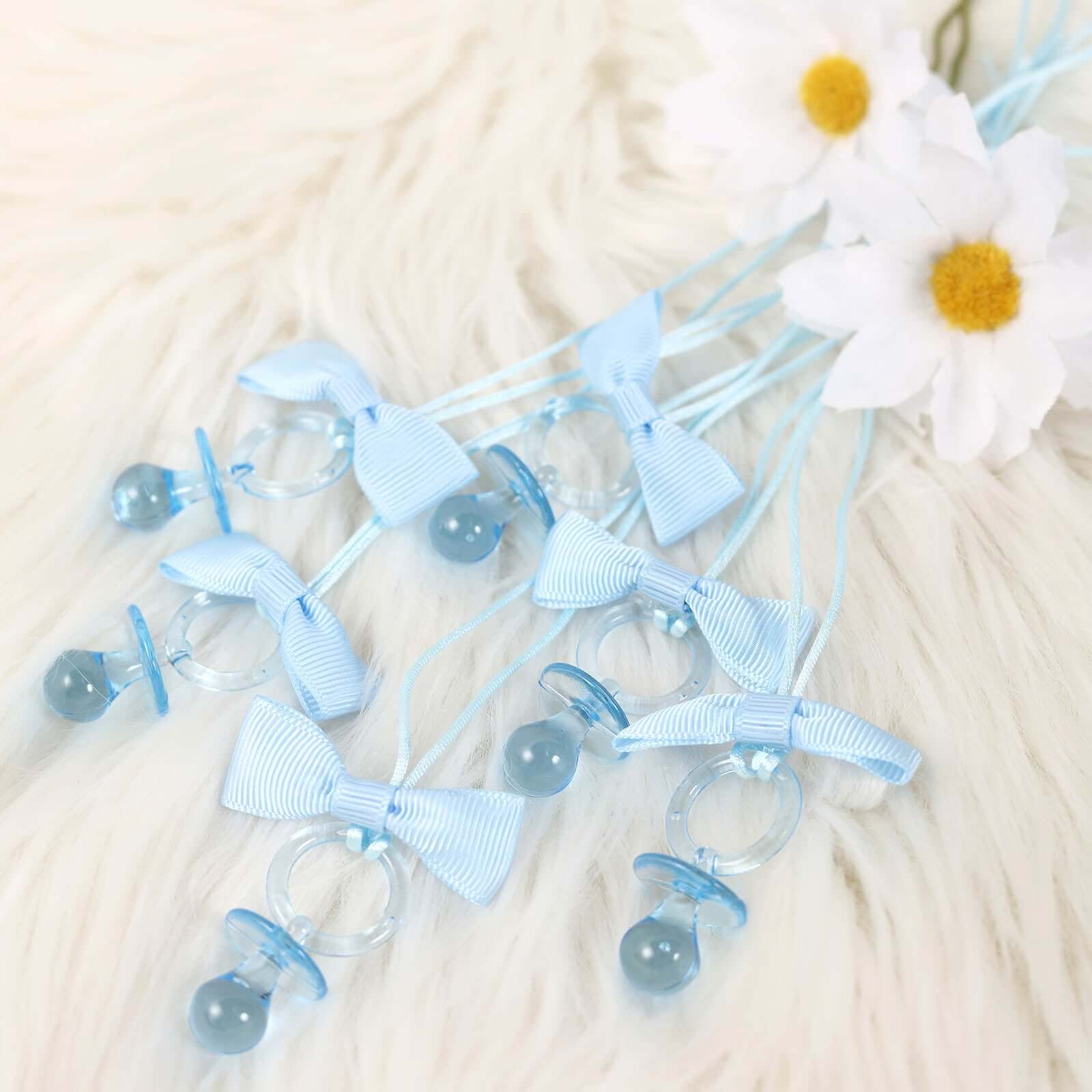 12 Pack Small Blue Decorative Baby Pacifiers, Baby Shower Favors