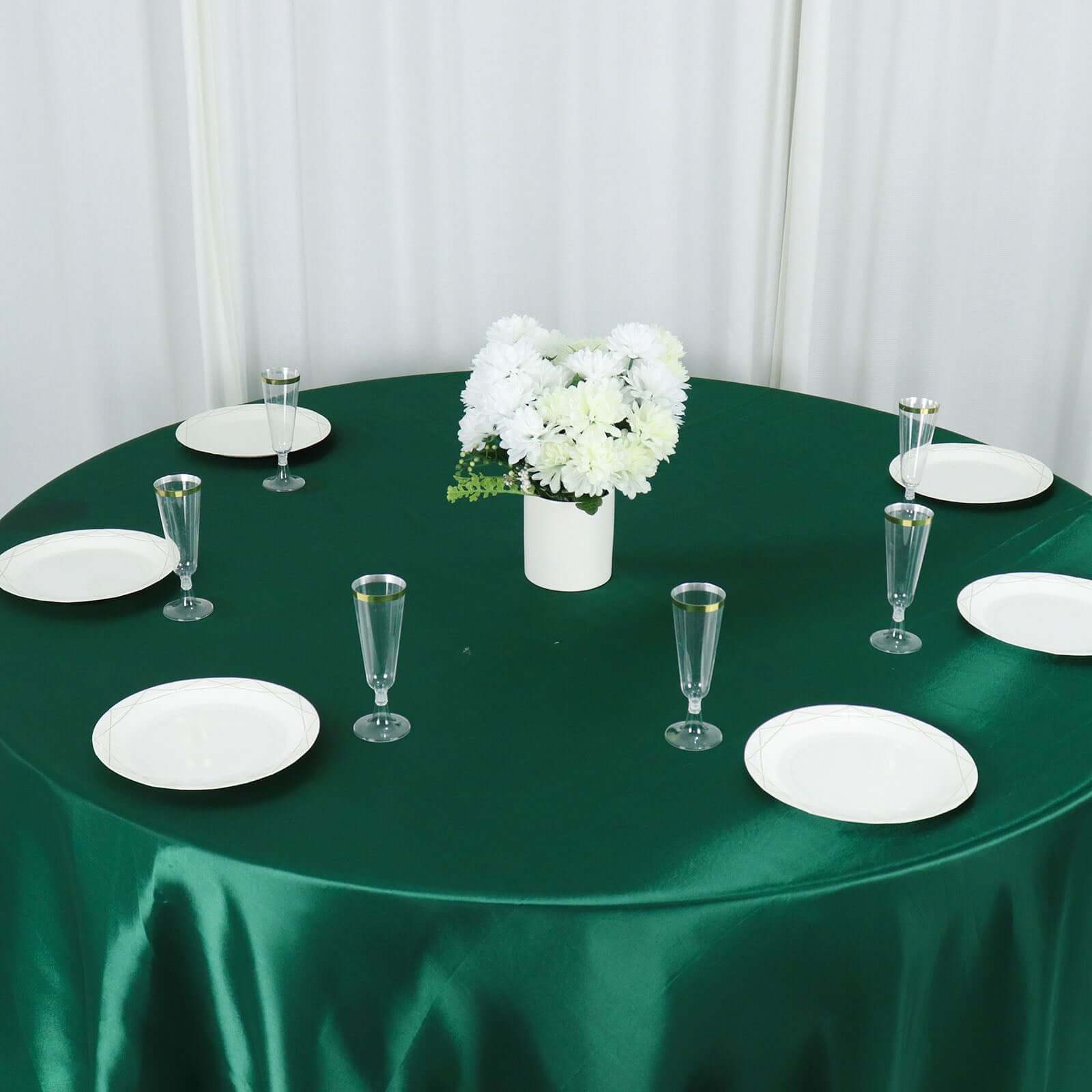 Satin 132 Round Tablecloth Hunter Emerald Green - Stylish Seamless Table Cover