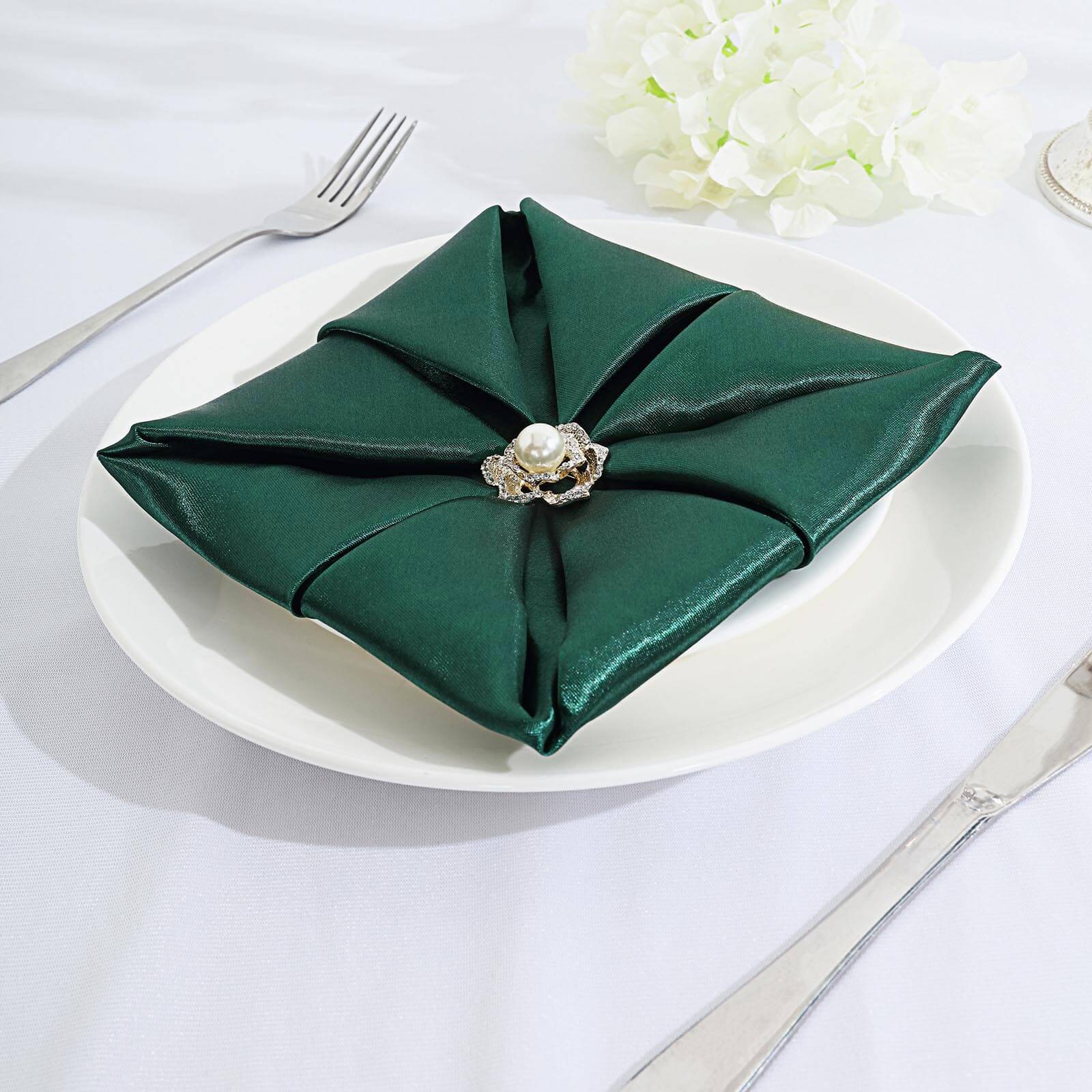 5 Pack Satin 20x20 Napkins Hunter Emerald Green - Luxurious Shine & Smooth Dinner Napkins