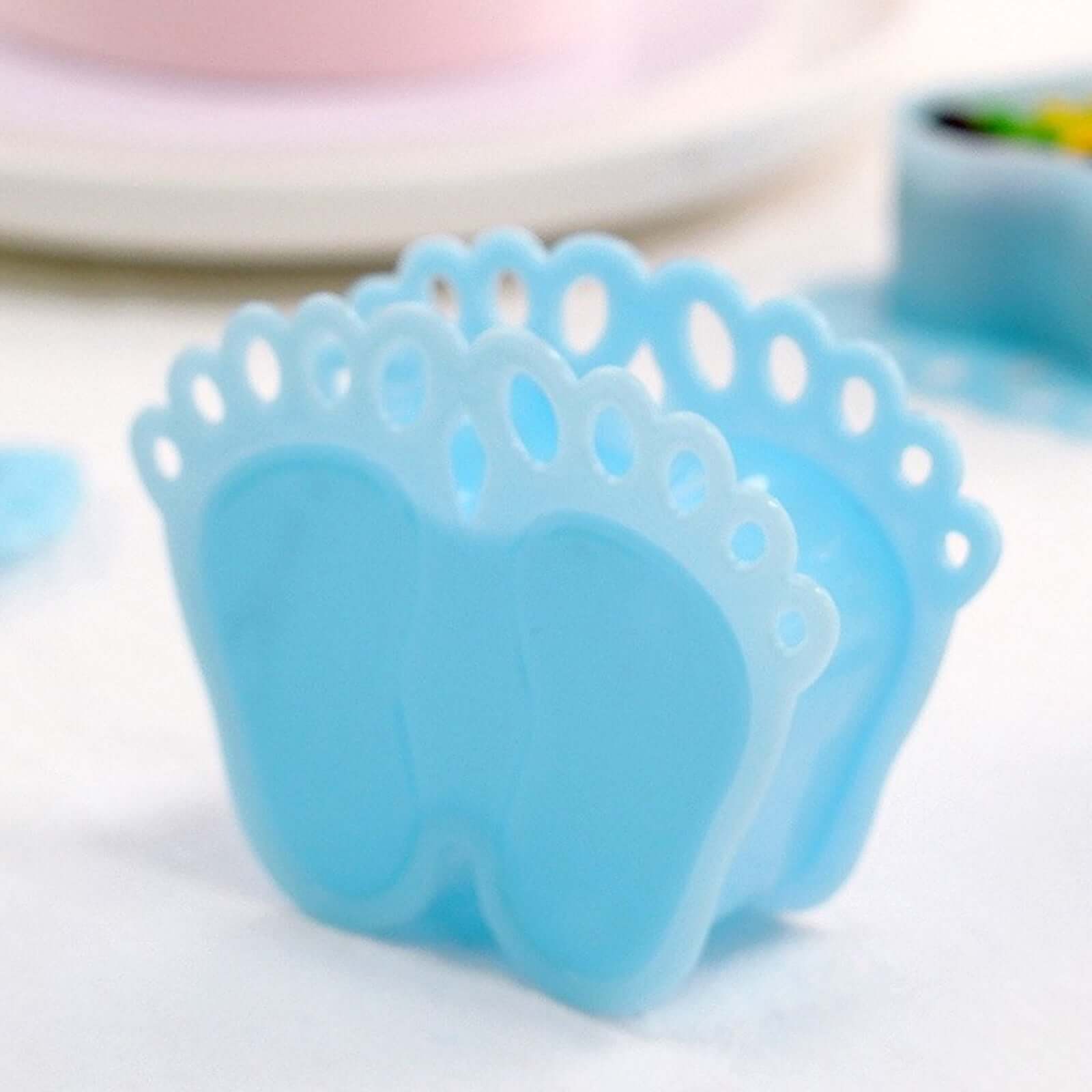 12-Pack Fillable Mini Candy Container in Baby Feet Style Clear/Light Blue - Unique Candy Treat Favor Boxes for Baby Shower 3.5