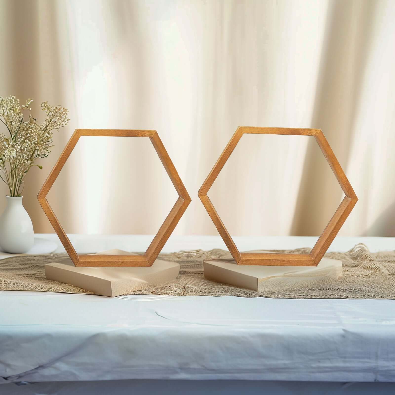 2 Pack 9 Tall Hexagon Rustic Wood Centerpiece Natural Geometric Terrarium Honeycomb Storage Shelf