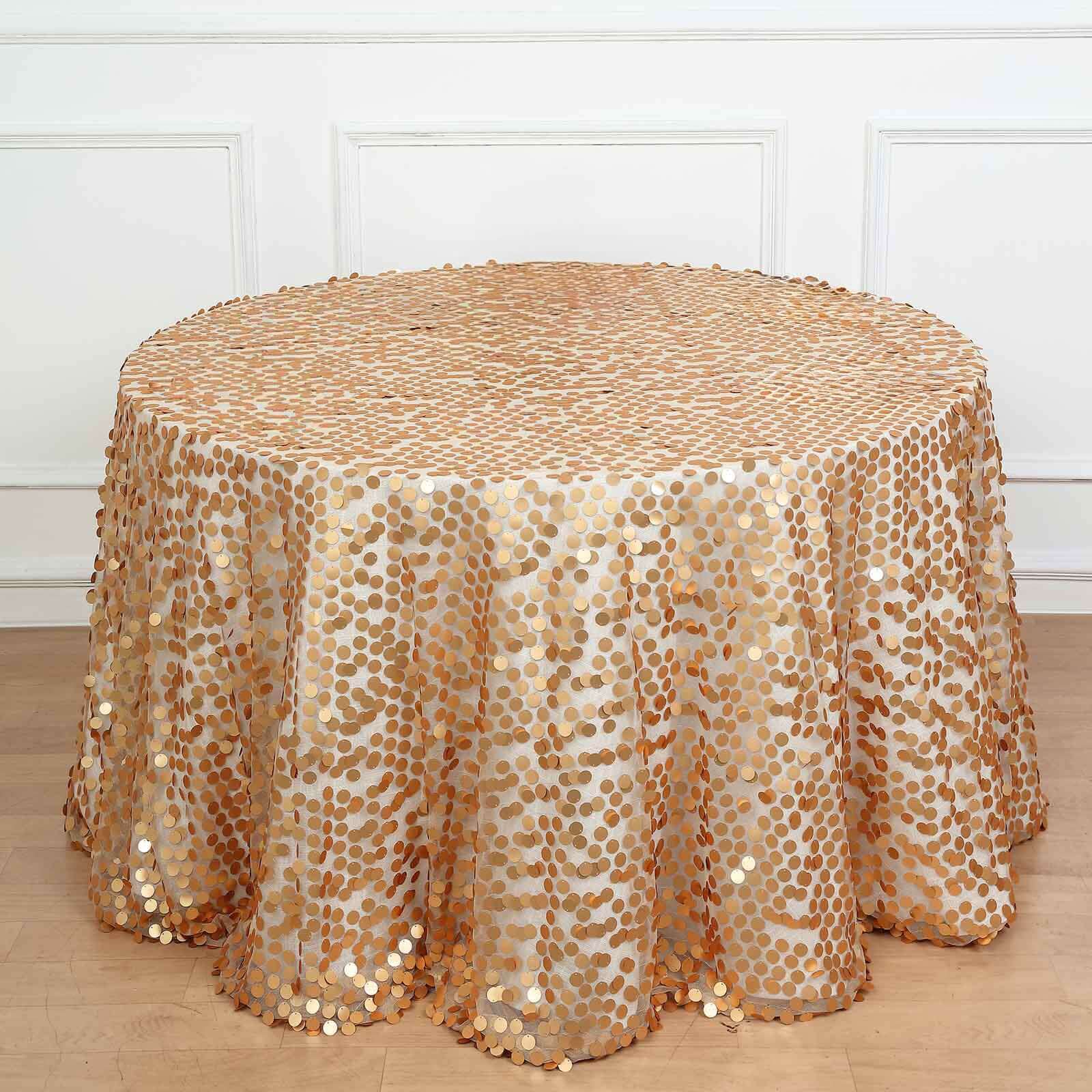 Sequin 120 Round Tablecloth Matte Champagne - Seamless Big Payette Table Cover