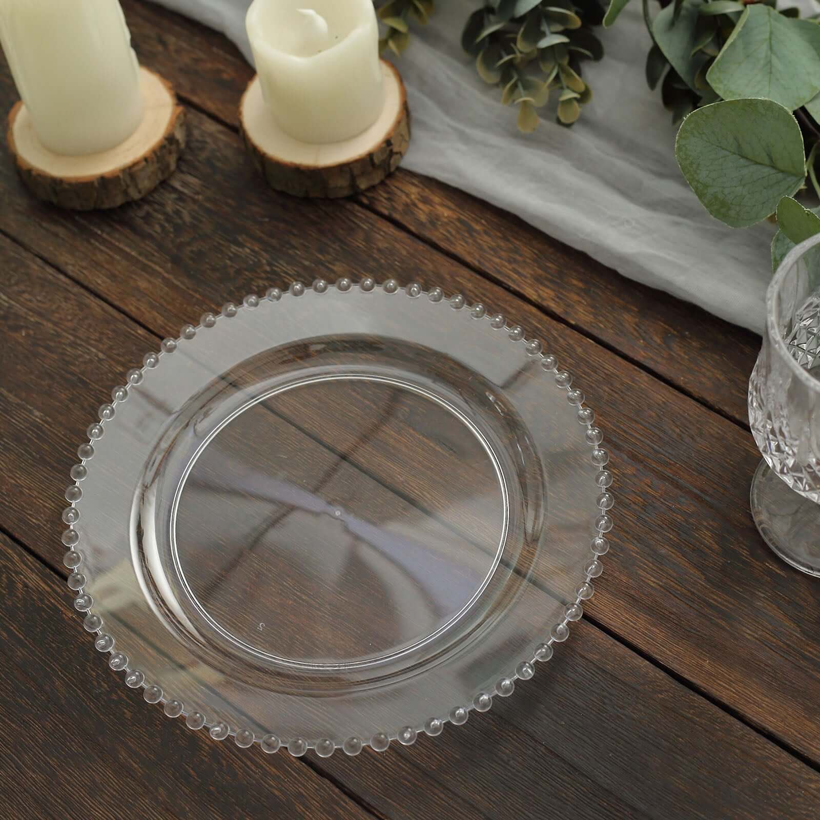 10-Pack Plastic 8 Round Appetizer Dessert Plates in Clear with Beaded Rim - Disposable Salad Plates