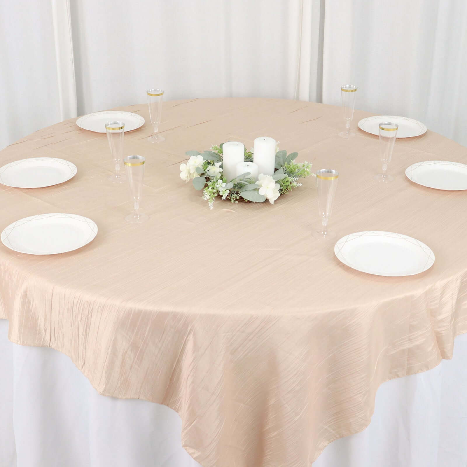 Taffeta 72x72 Table Overlay Square Tablecloth Beige - Accordion Crinkle Table Cover