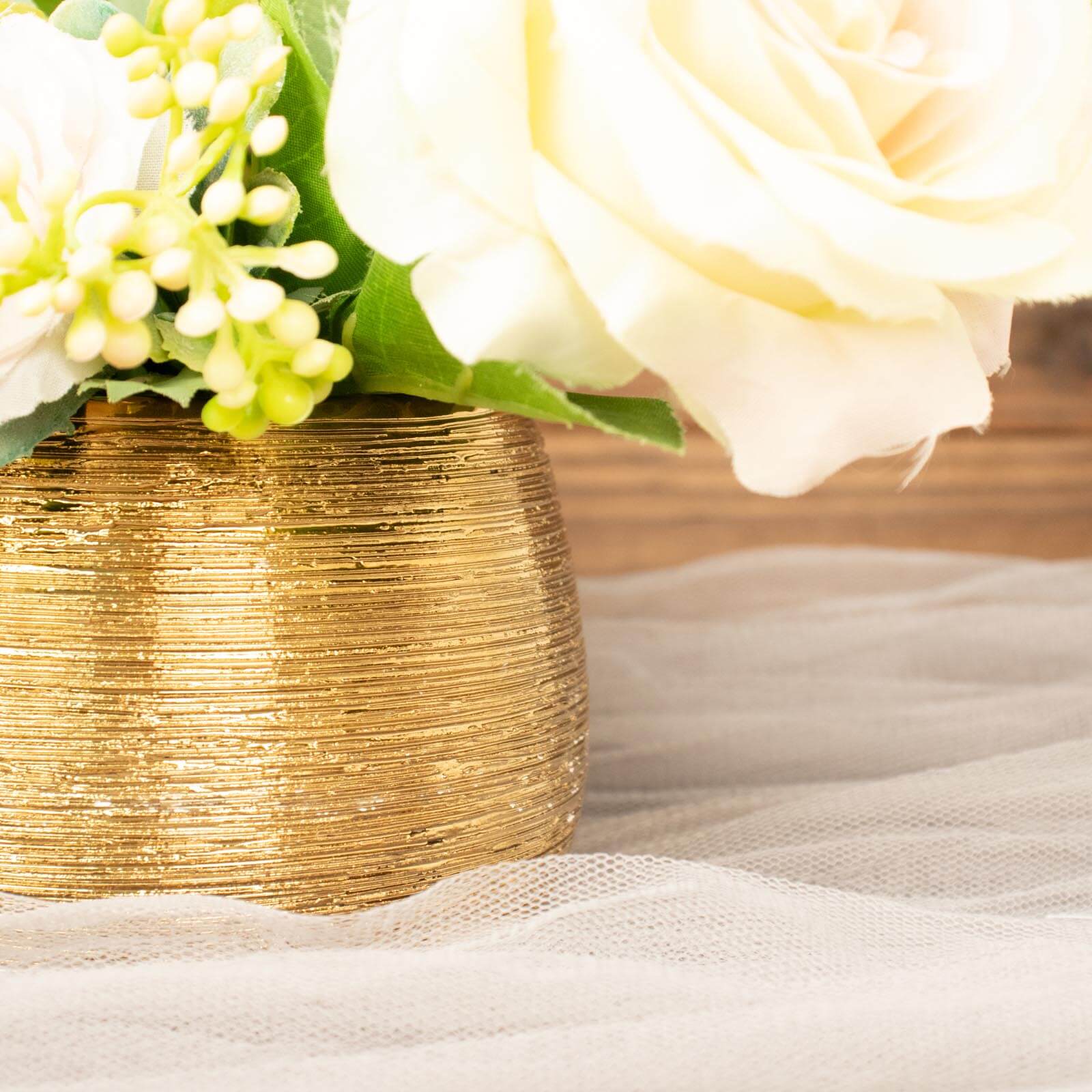 4-Pack Flower Vase Pots Textured Round Design Gold - Ceramic Brushed Indoor Planters 3